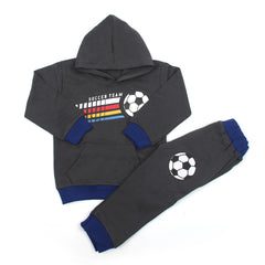 Boy's Full Sleeves Fleece Pajama Suit - Dark Grey