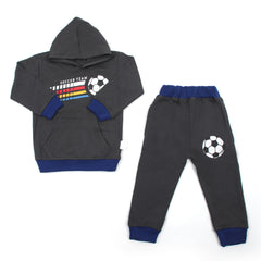 Boy's Full Sleeves Fleece Pajama Suit - Dark Grey