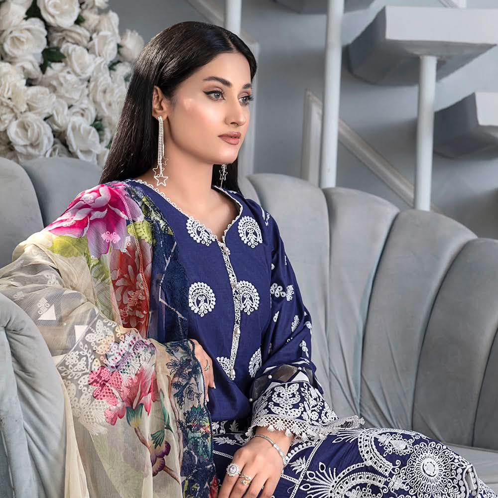 Noor Jahan Mushk Printed Lawn Chikenkari Embroidered Unstitched 3Pcs Suit, Women, 3Pcs Shalwar Suit, Chase Value, Chase Value