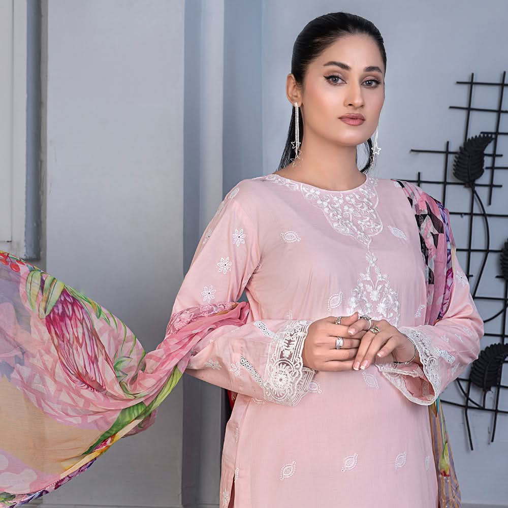 Noor Jahan Mushk Printed Lawn Chikenkari Embroidered Unstitched 3Pcs Suit, Women, 3Pcs Shalwar Suit, Chase Value, Chase Value