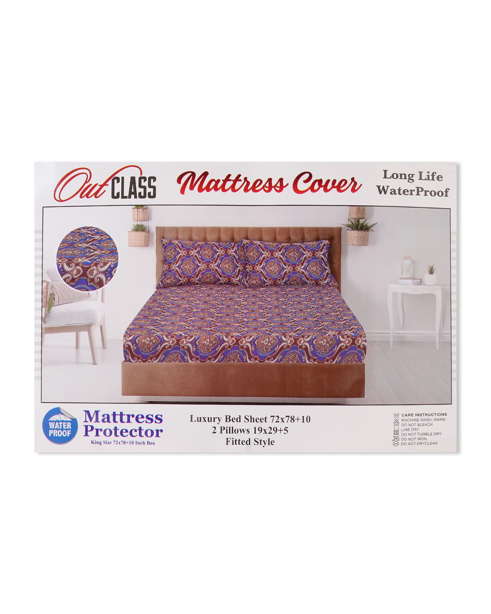 King Quilted Printed Waterproof Mattress Protector 72X78