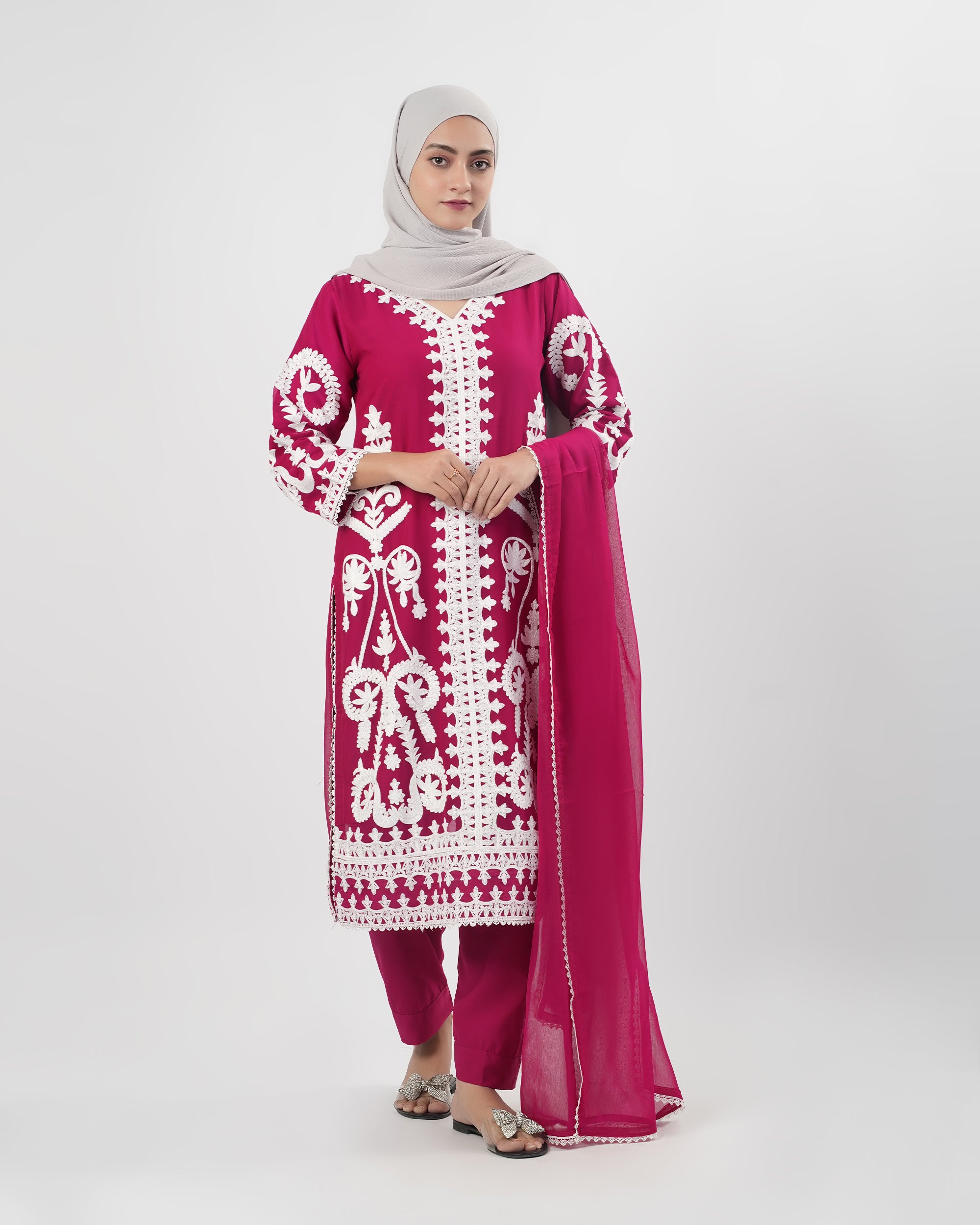 Valuables Women’s Embroidered Chiffon 3Pcs Suit