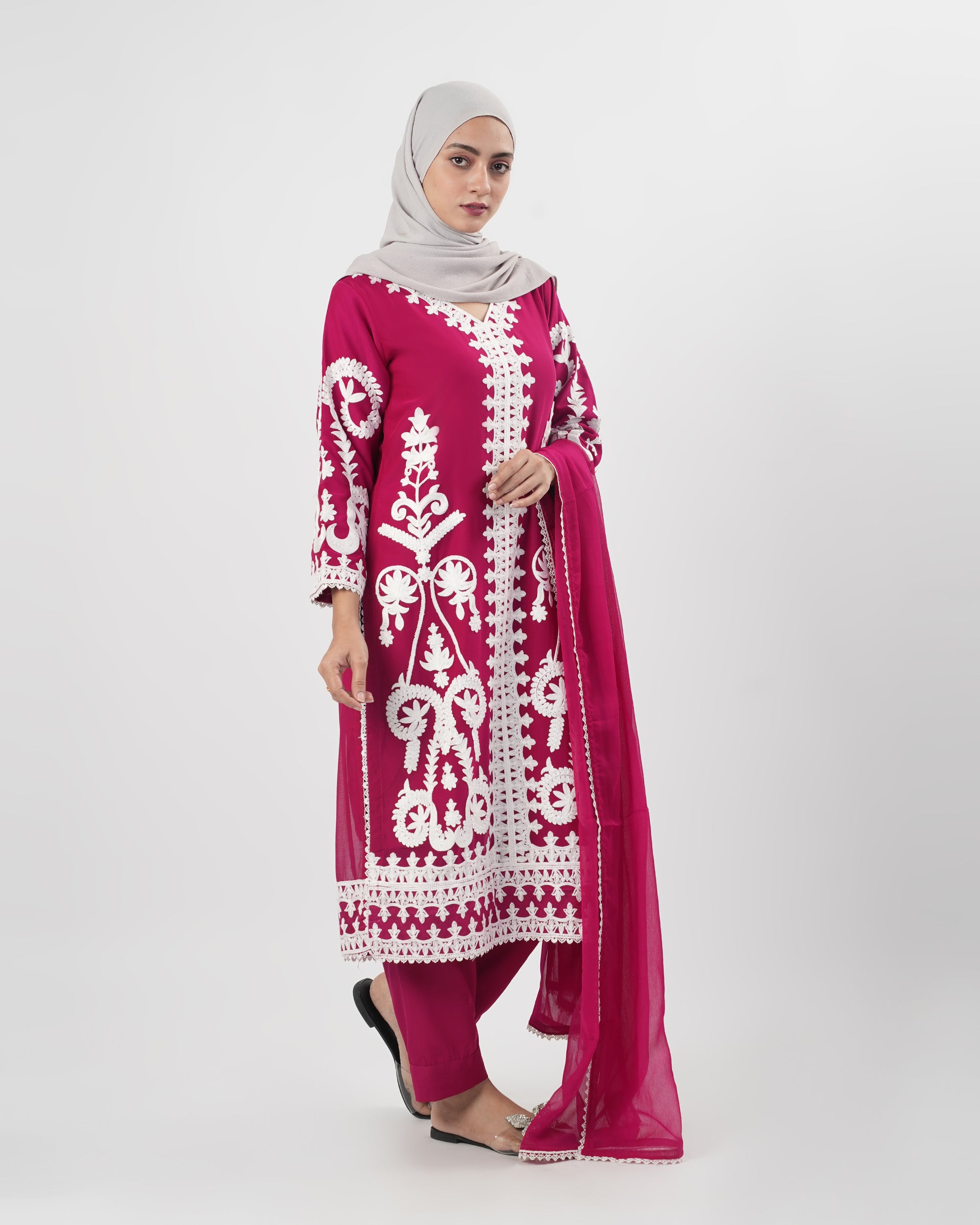Valuables Women’s Embroidered Chiffon 3Pcs Suit