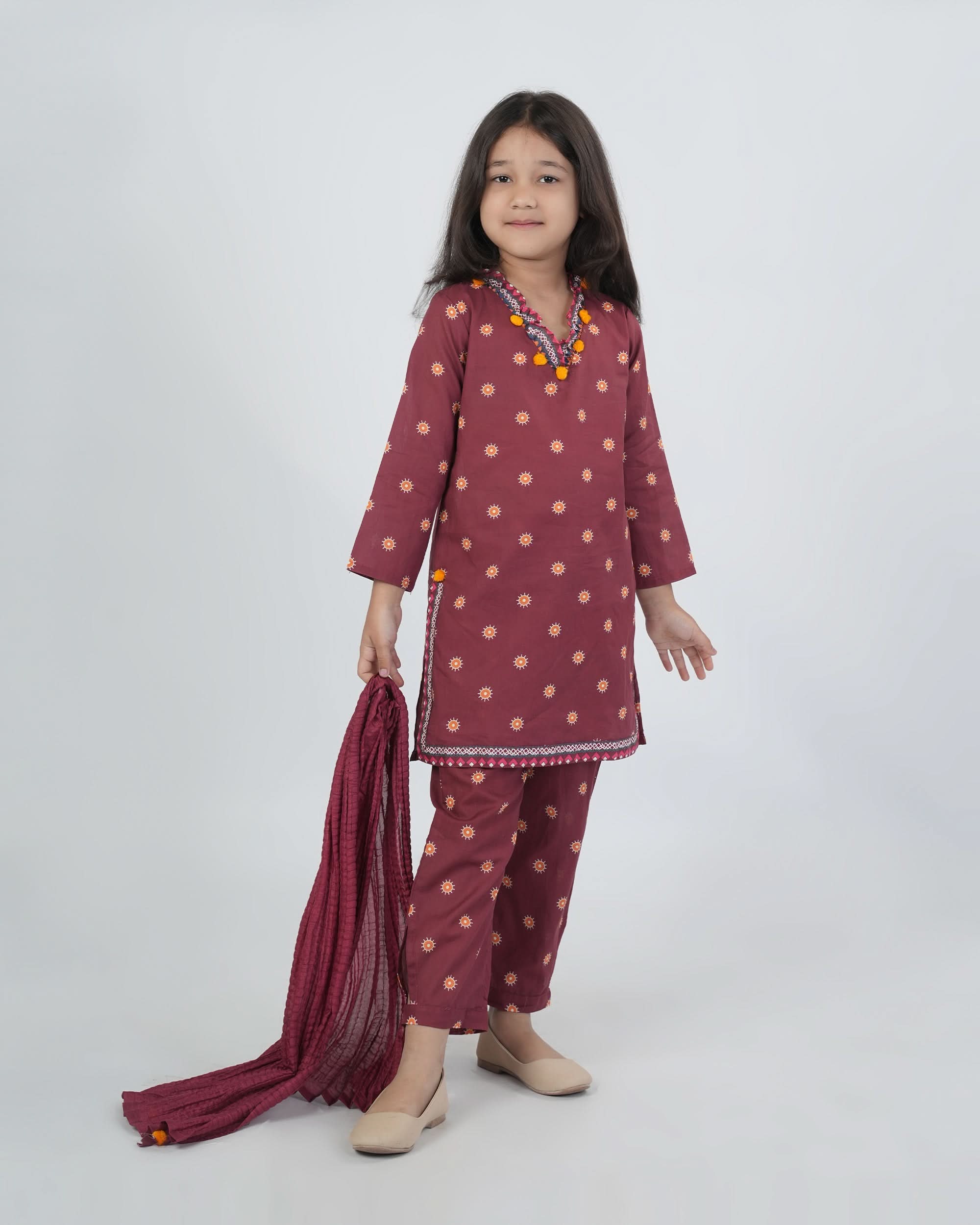Eminent Girls Printed Suit - Maroon, Girls Shalwar Kameez, Eminent, Chase Value