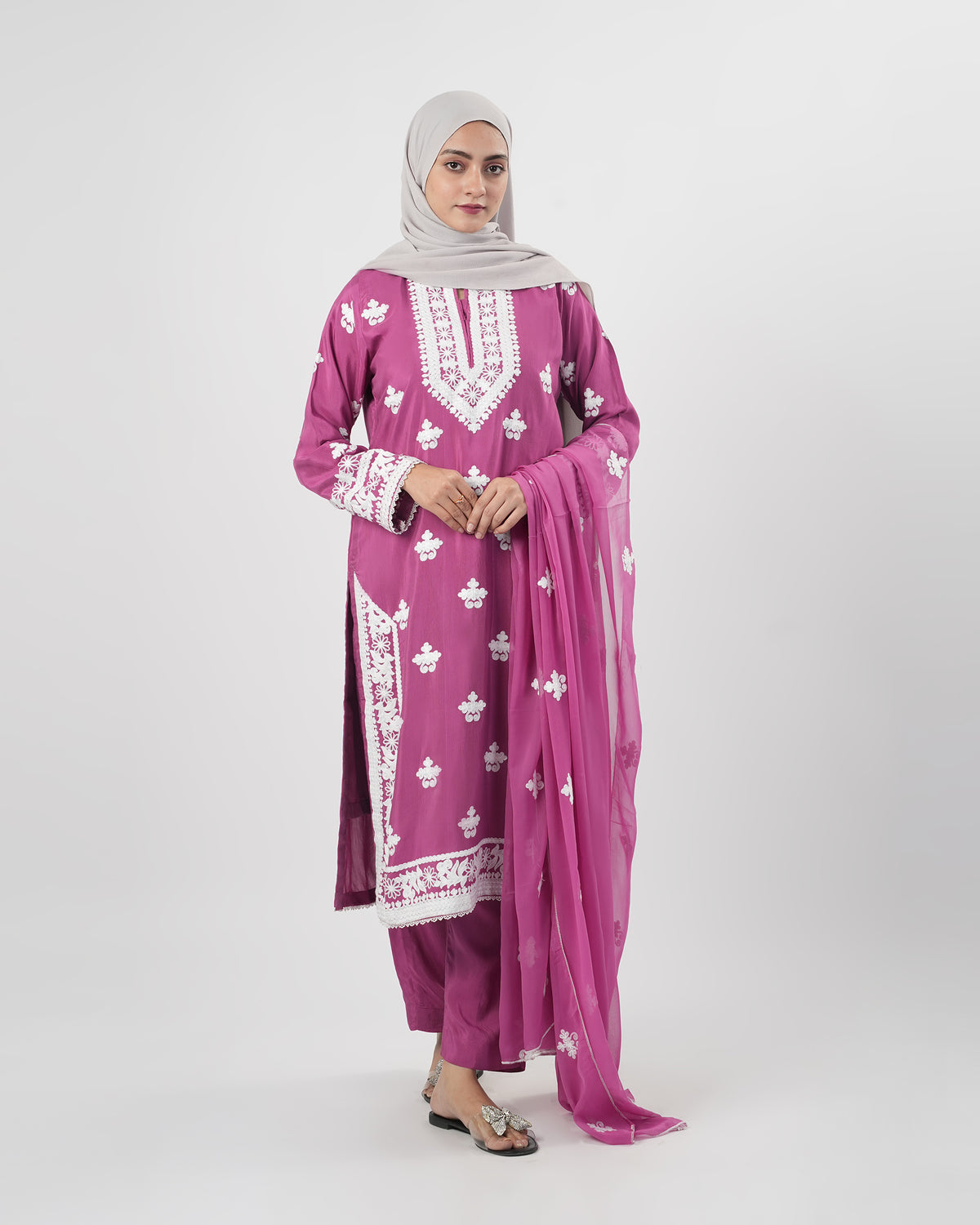 Valuables Women’s Embroidered Raw Silk 3Pcs Suit