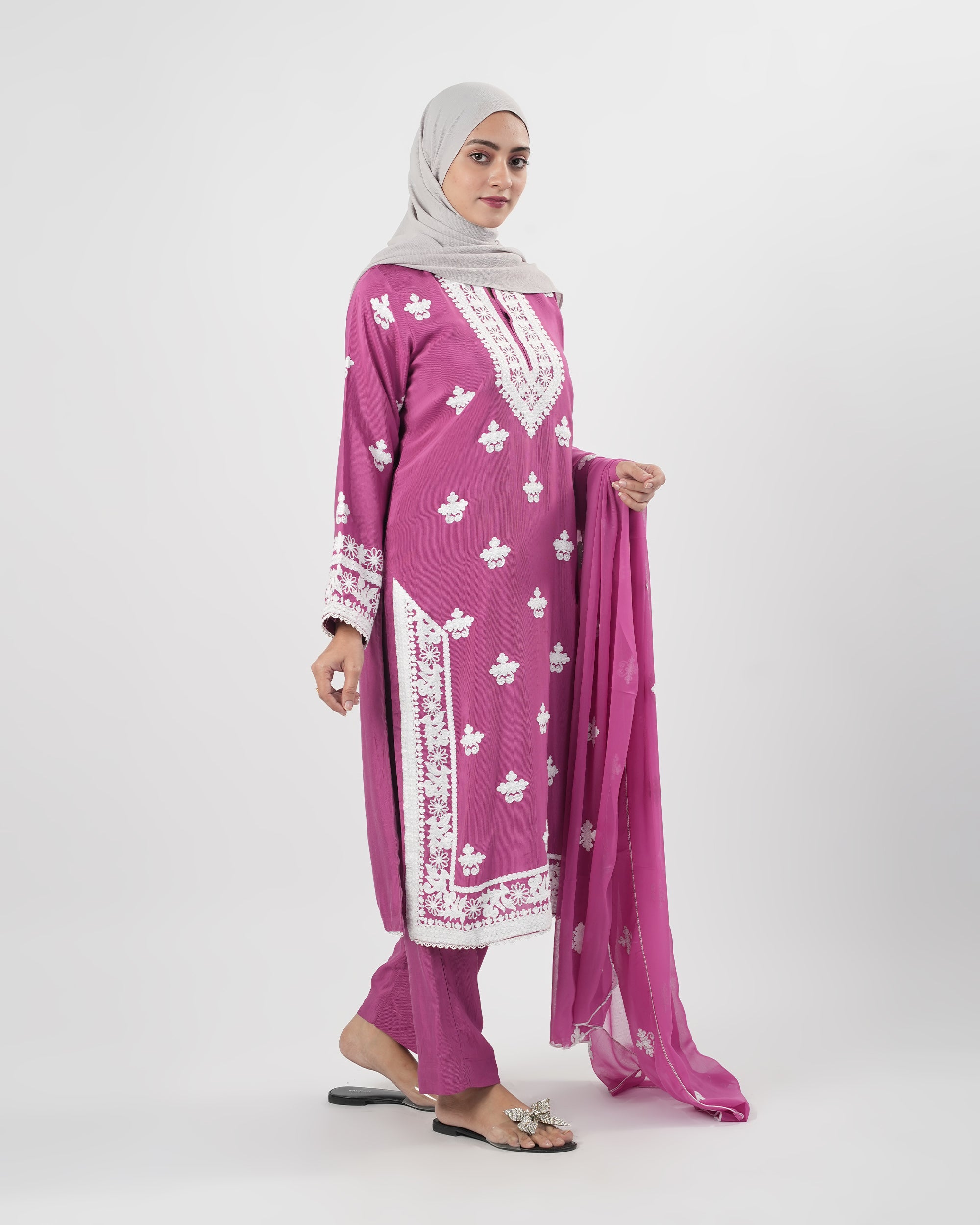 Valuables Women’s Embroidered Raw Silk 3Pcs Suit