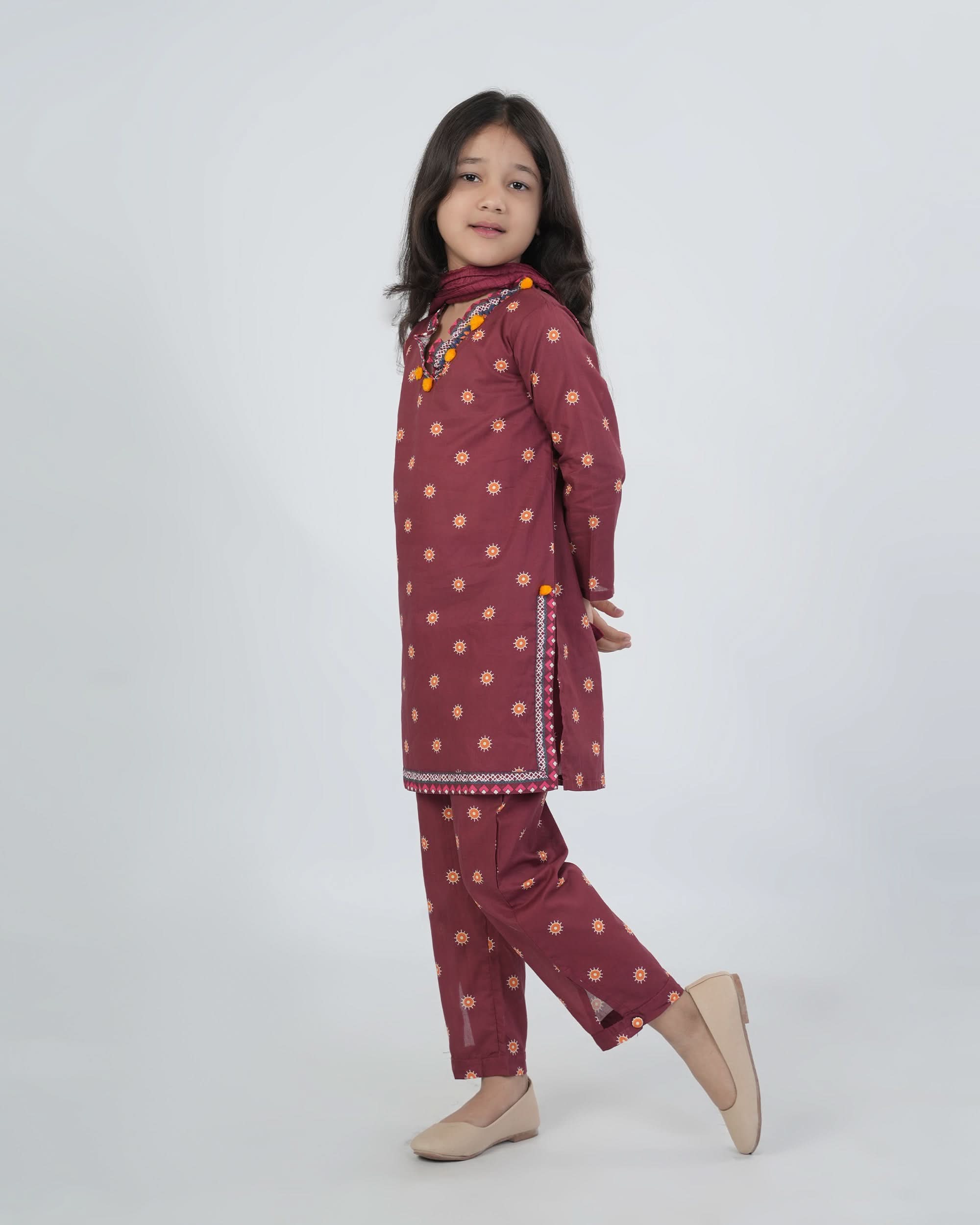 Eminent Girls Printed Suit - Maroon, Girls Shalwar Kameez, Eminent, Chase Value