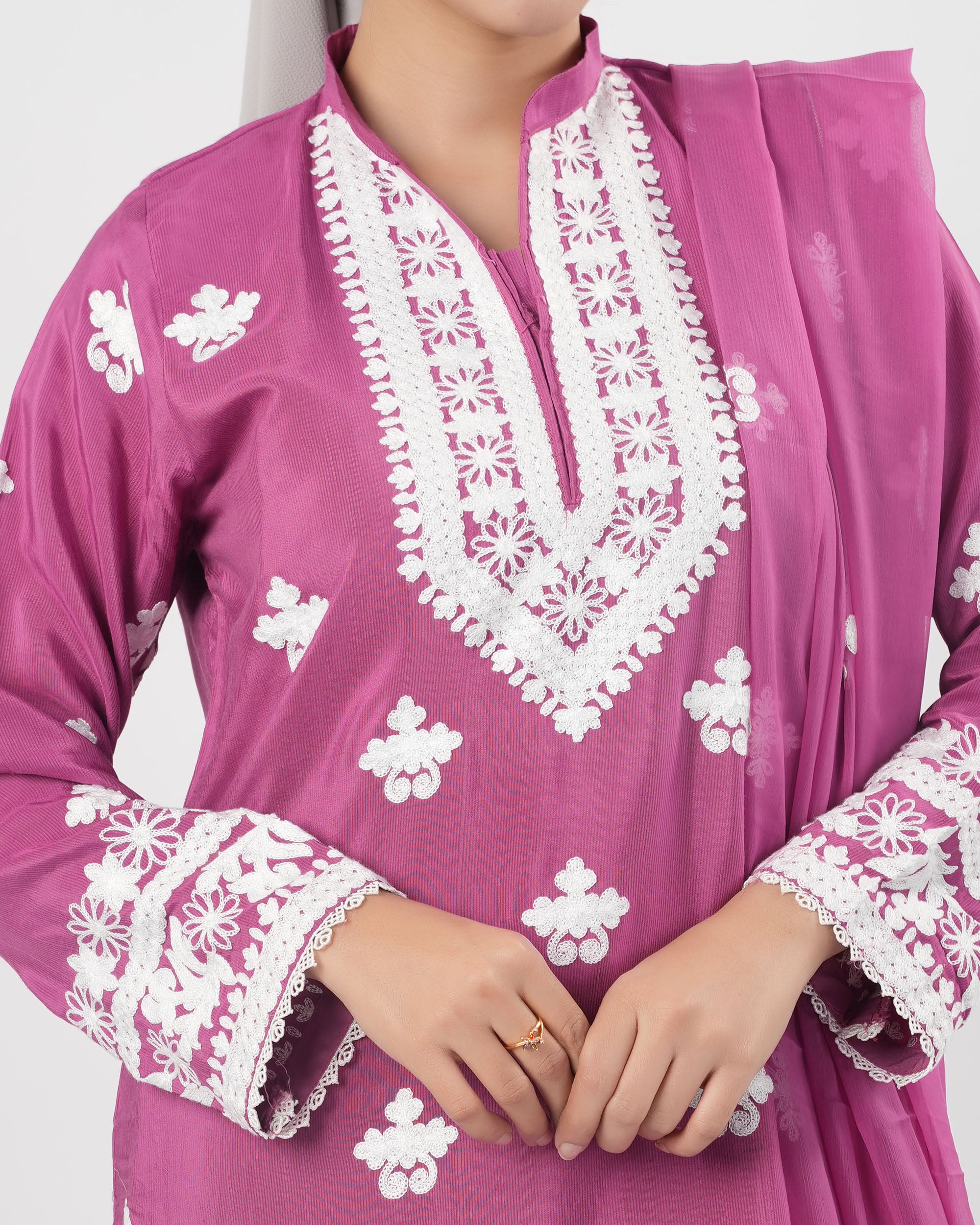 Valuables Women’s Embroidered Raw Silk 3Pcs Suit