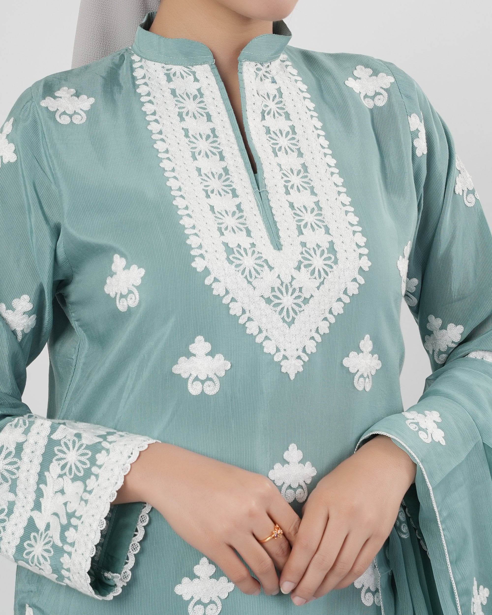 Valuables Women’s Embroidered Raw Silk 3Pcs Suit