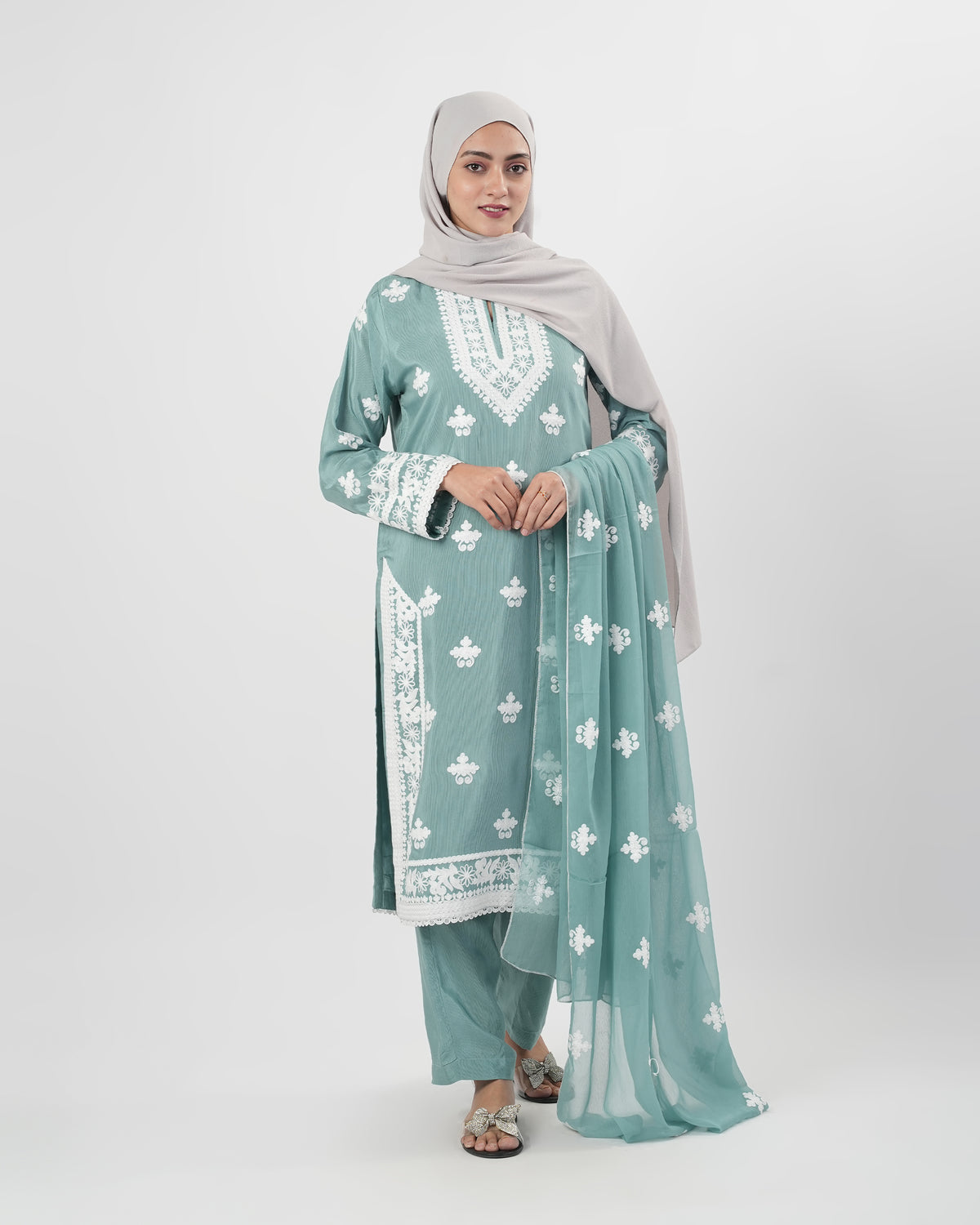 Valuables Women’s Embroidered Raw Silk 3Pcs Suit