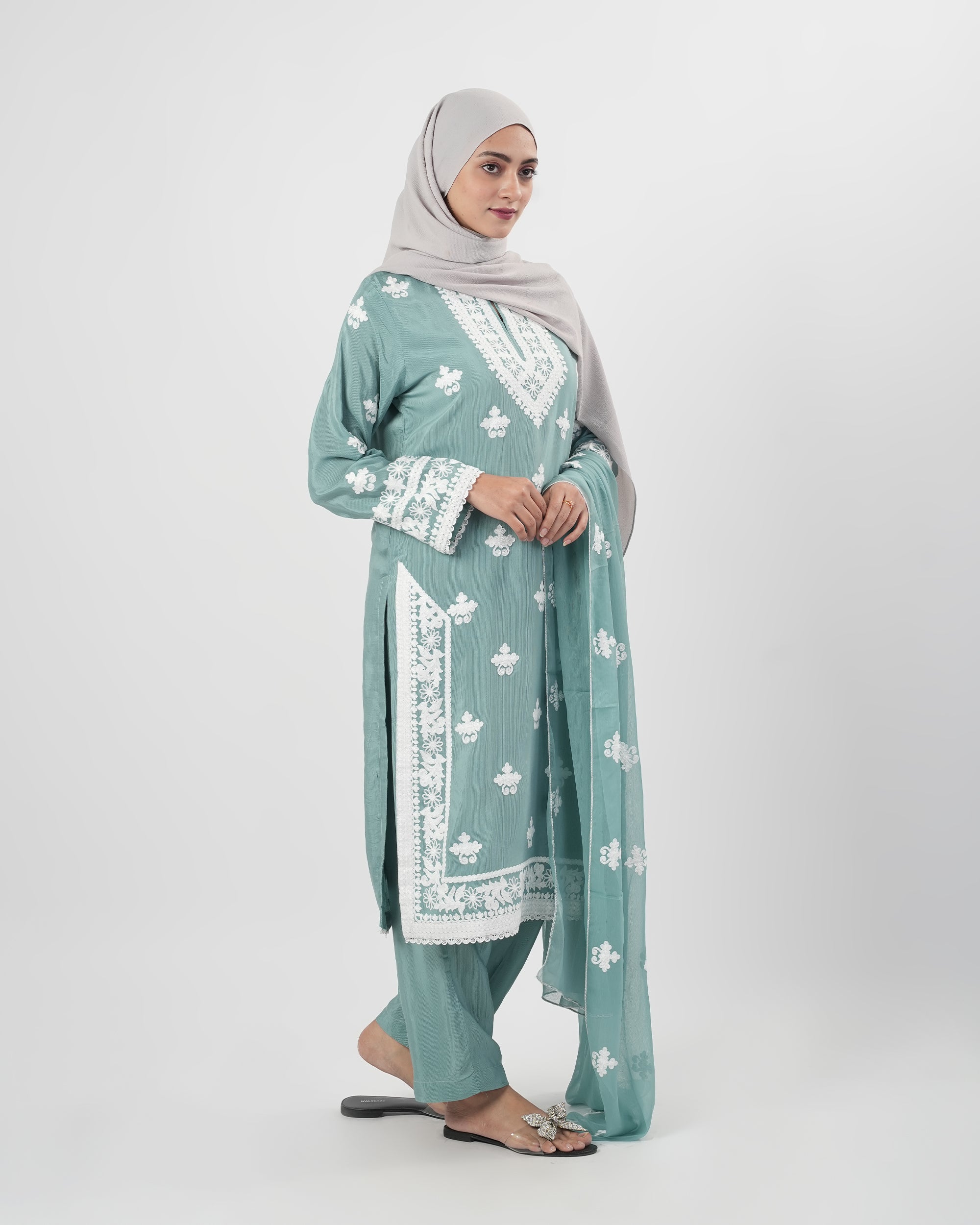 Valuables Women’s Embroidered Raw Silk 3Pcs Suit