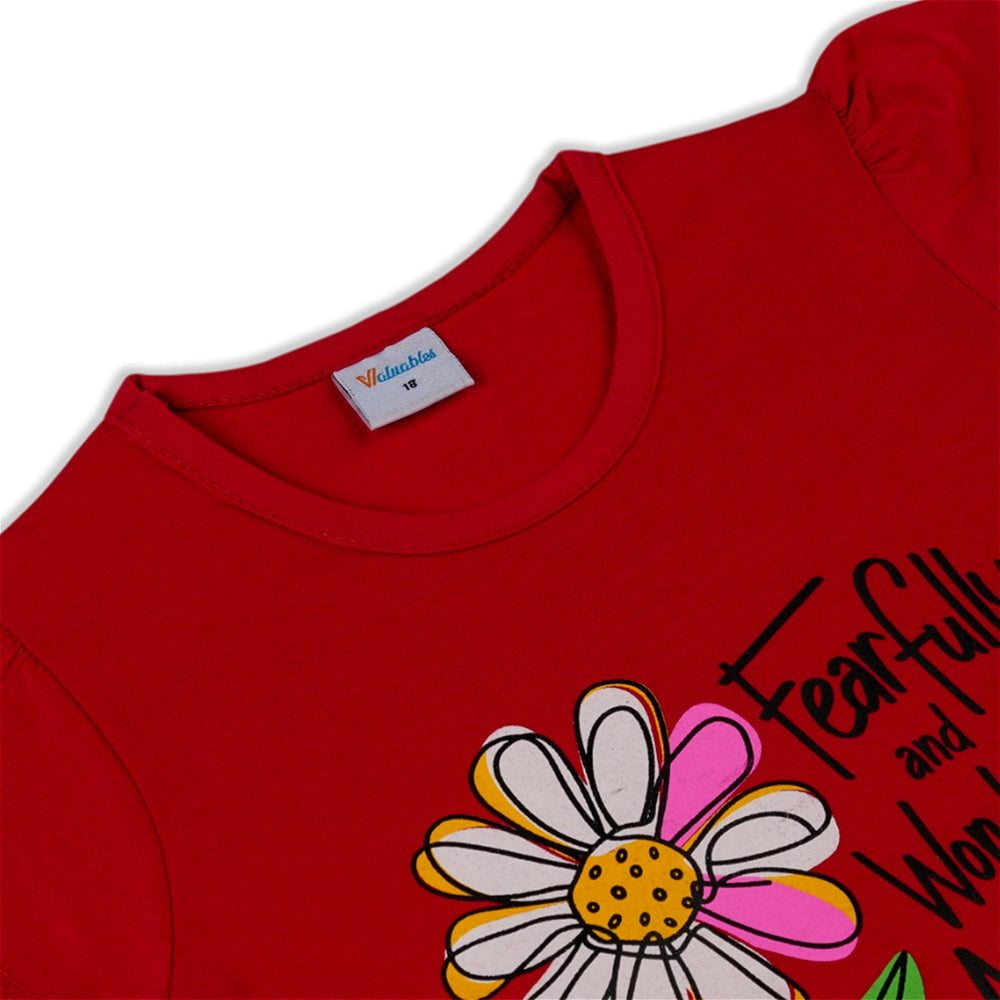Girl's Half Sleeves T-Shirt - Red, Girls T-Shirts, Chase Value, Chase Value