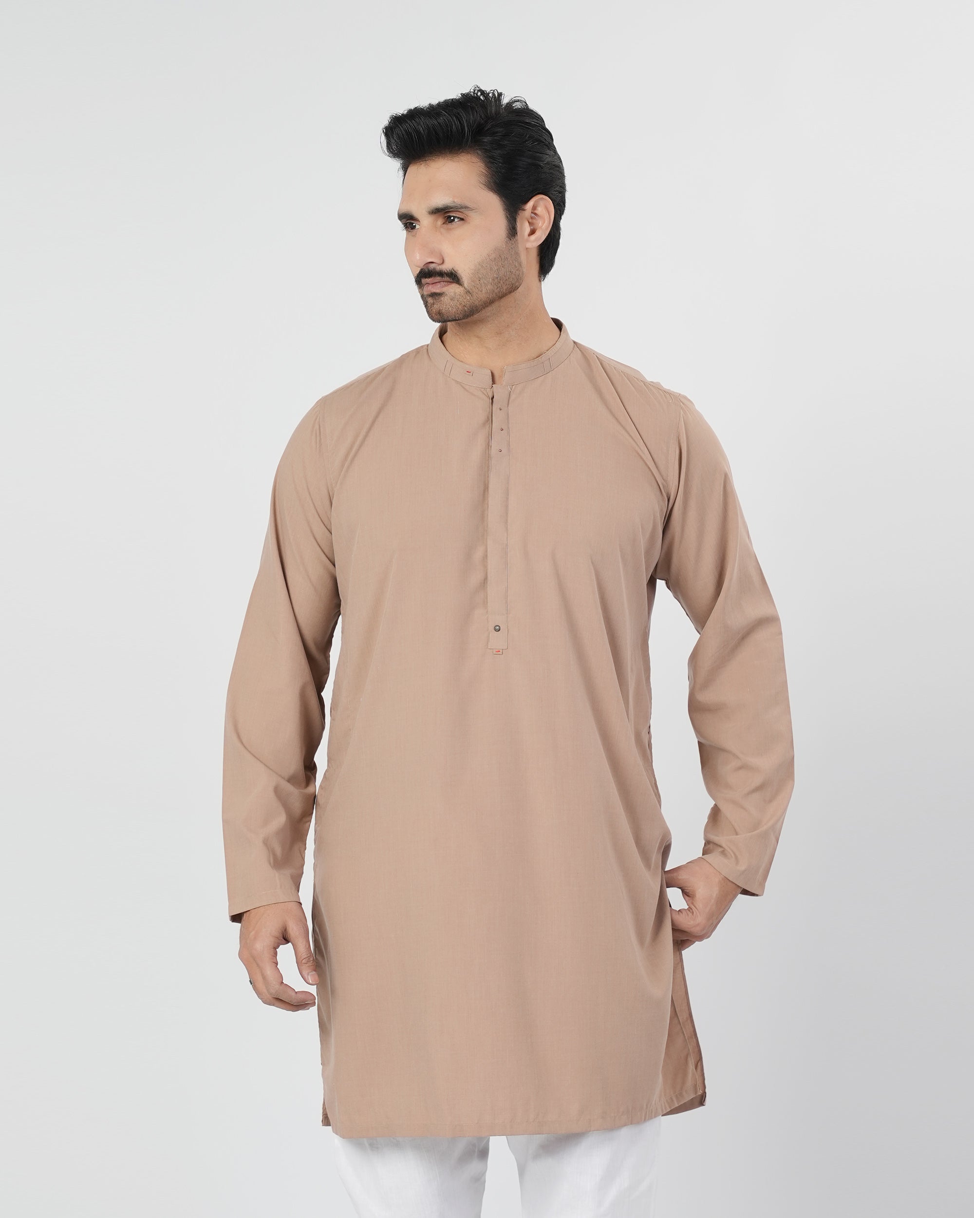 Eminent Men's Trim Fit Kurta - Light Brown