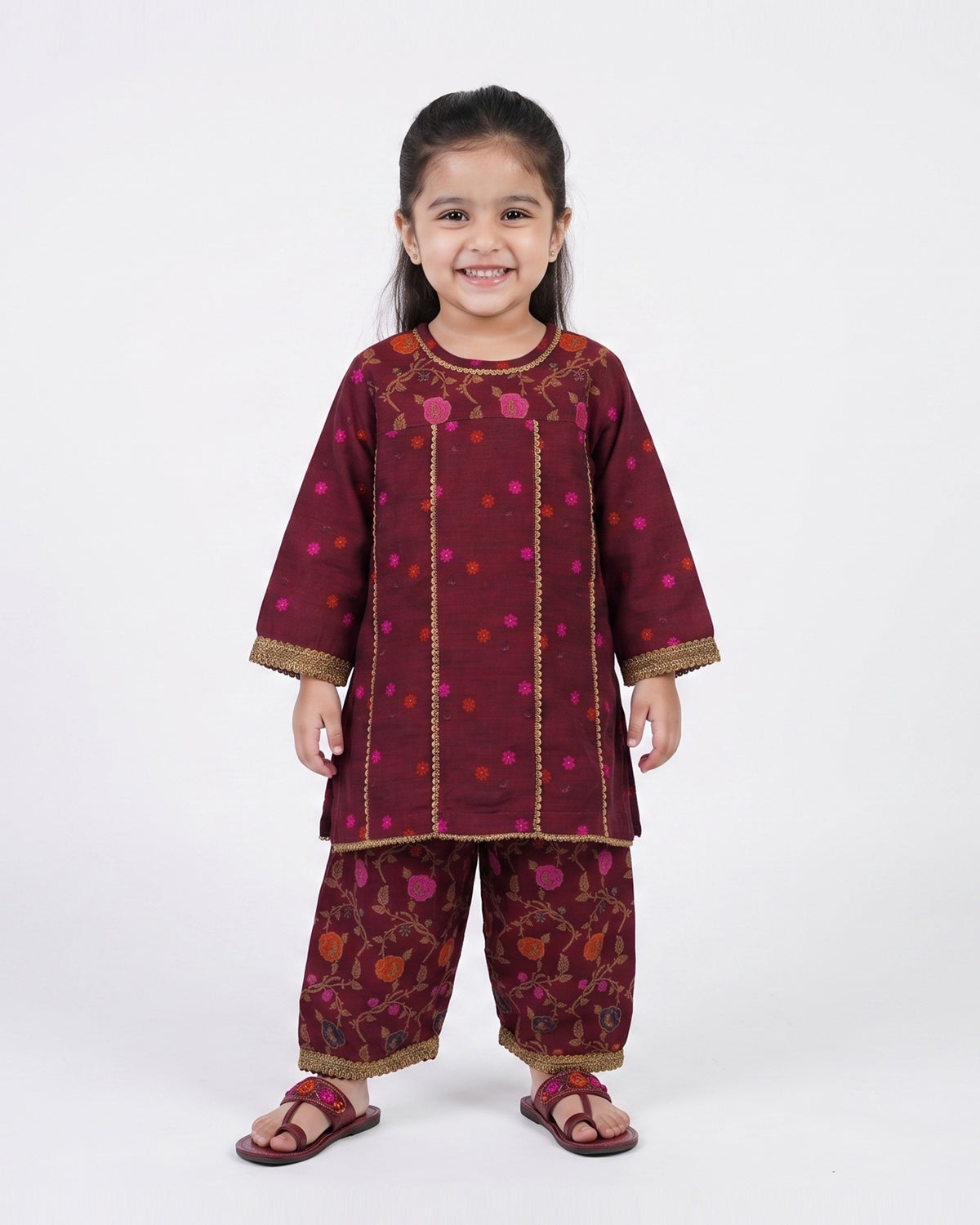 Girls’ Embroidered Dyed 2 Pc Suit