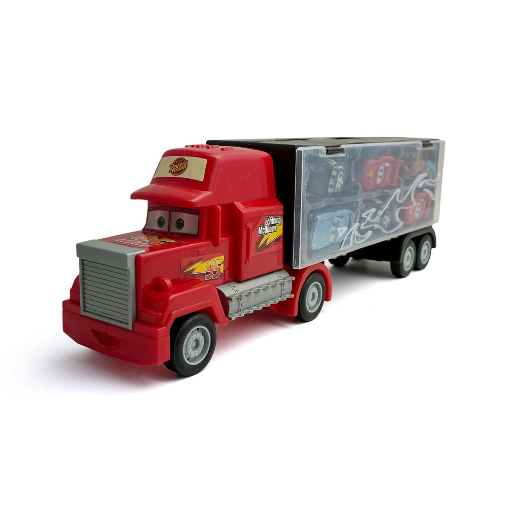 Slided Container Truck With 6Pcs Slided Racing Cars 1220 - Red, Die-cast Model Car, Chase Value, Chase Value