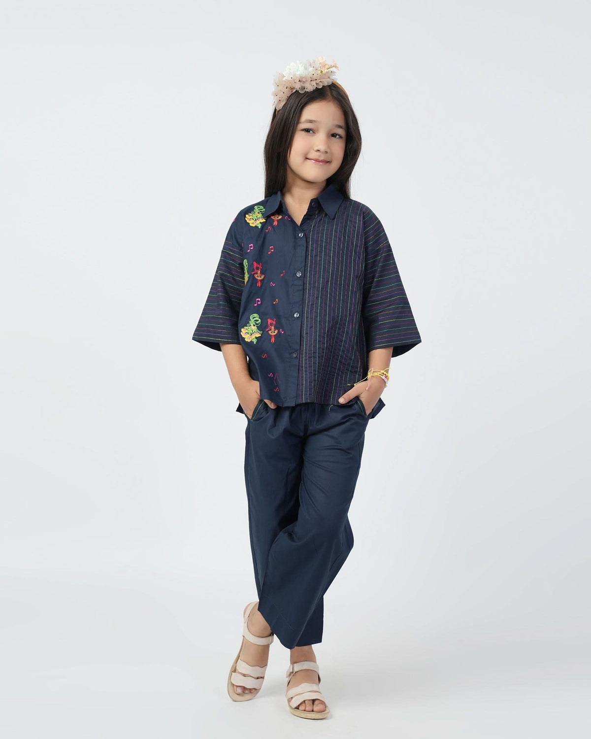 Eminent Girls Embroidered 2 Pcs Suit - Dark Blue, Girls Shalwar Kameez, Eminent, Chase Value