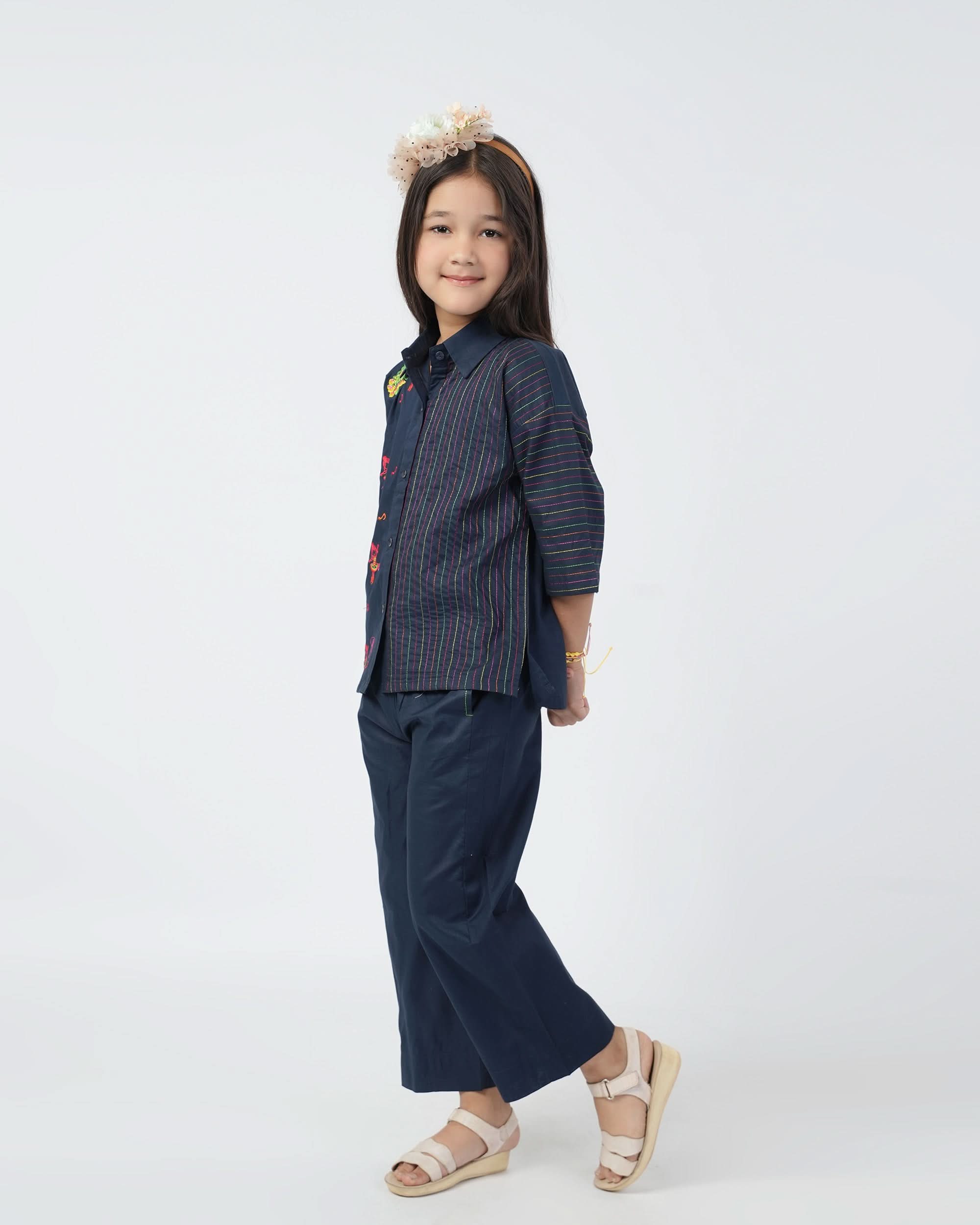 Eminent Girls Embroidered 2 Pcs Suit - Dark Blue, Girls Shalwar Kameez, Eminent, Chase Value