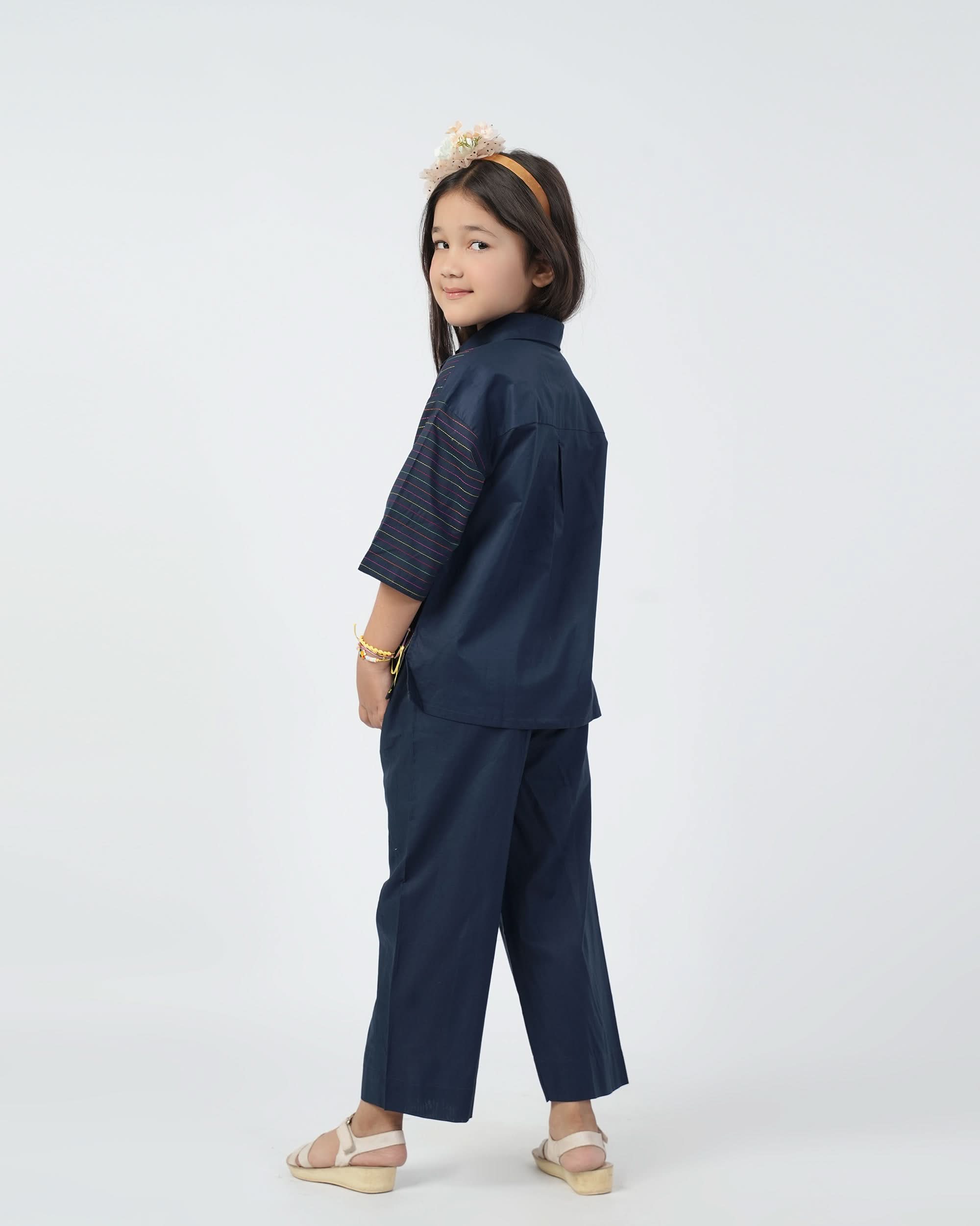 Eminent Girls Embroidered 2 Pcs Suit - Dark Blue, Girls Shalwar Kameez, Eminent, Chase Value