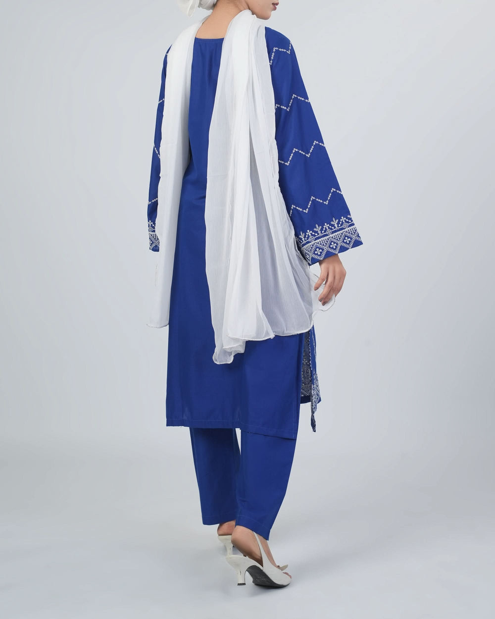 Women's Embroidered Wider Length 3 Pcs Suit - Blue, Women Shalwar Suits, Chase Value, Chase Value