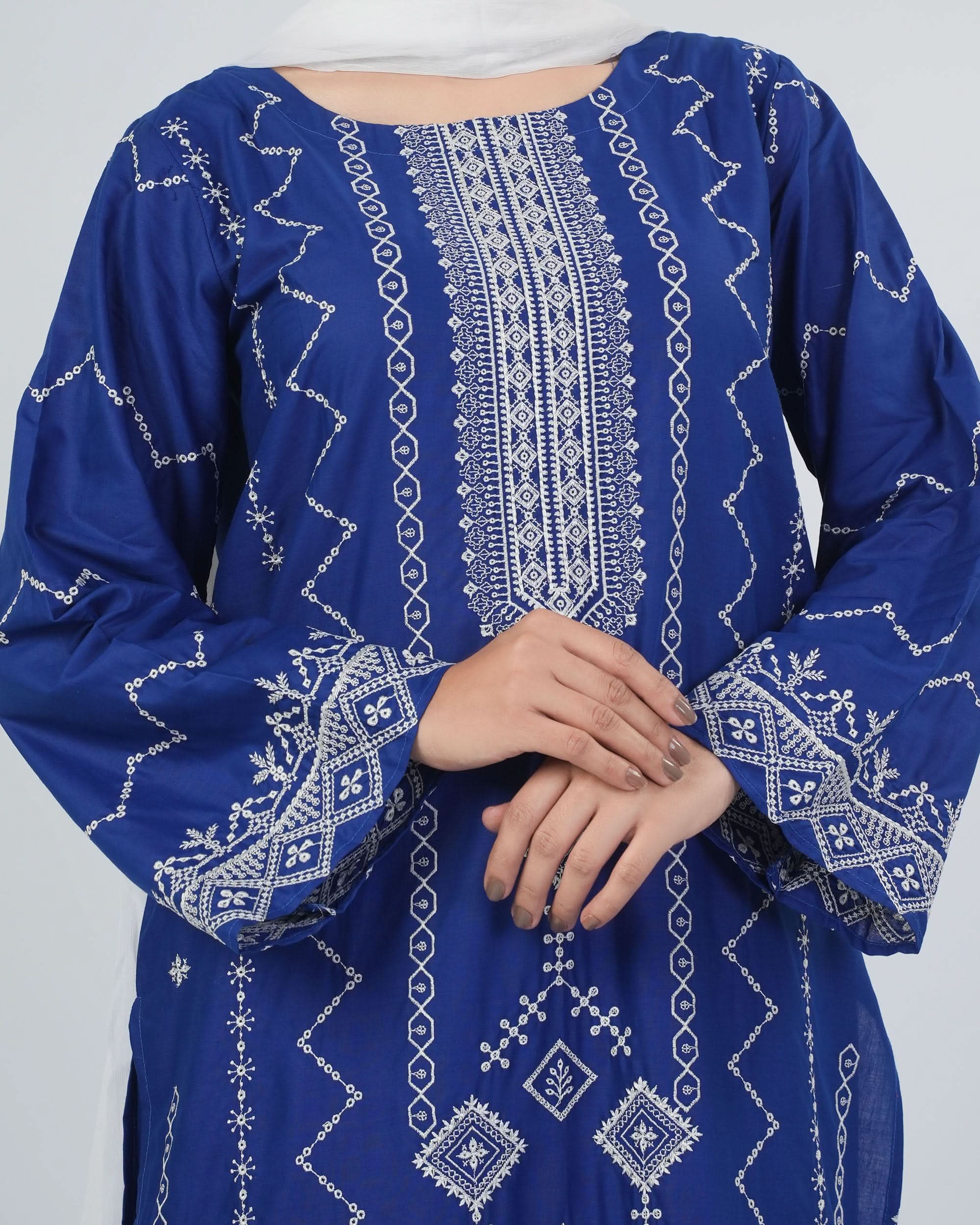 Women's Embroidered Wider Length 3 Pcs Suit - Blue, Women Shalwar Suits, Chase Value, Chase Value