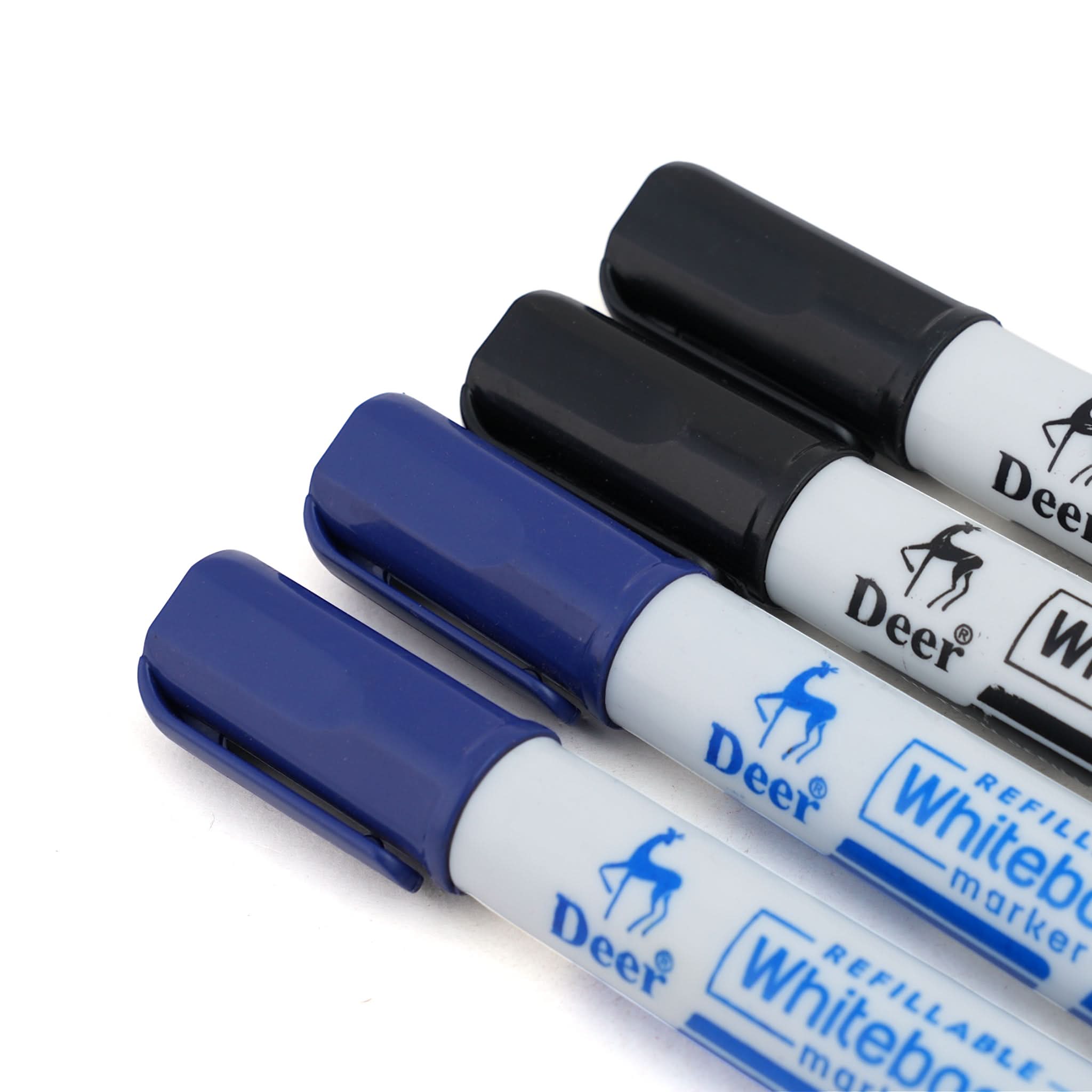 Deer White Board Marker Refillable 4 Pcs - Black & Blue, Stationery Supplies, Deer, Chase Value