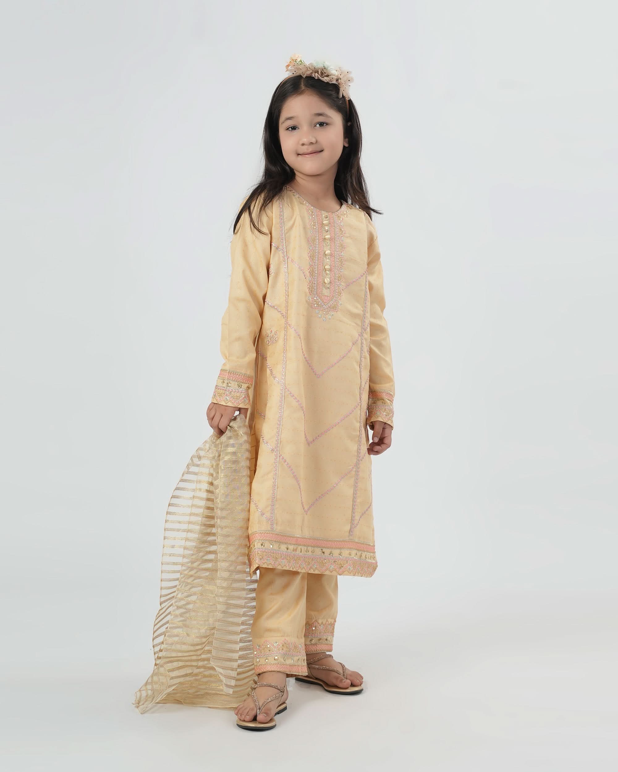 Eminent Girls Embroidered 3Pcs Shalwar Suit - Khaki, Girls Shalwar Kameez, Eminent, Chase Value