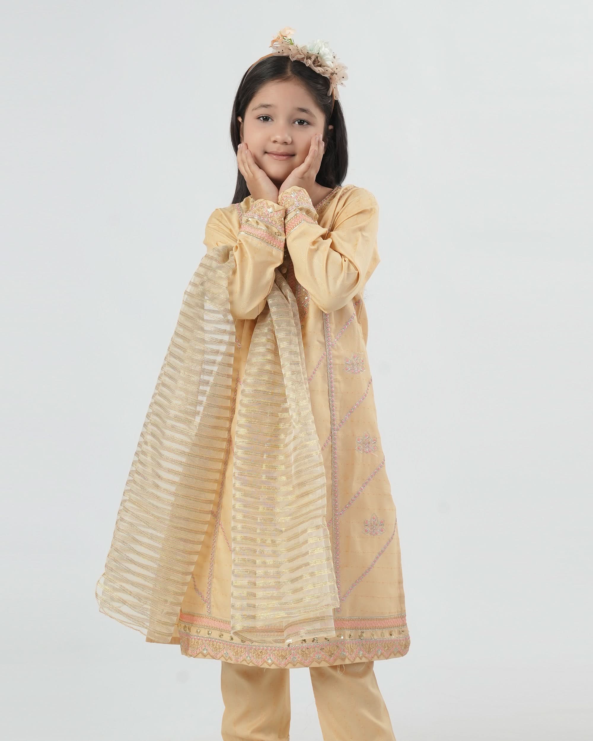 Eminent Girls Embroidered 3Pcs Shalwar Suit - Khaki, Girls Shalwar Kameez, Eminent, Chase Value