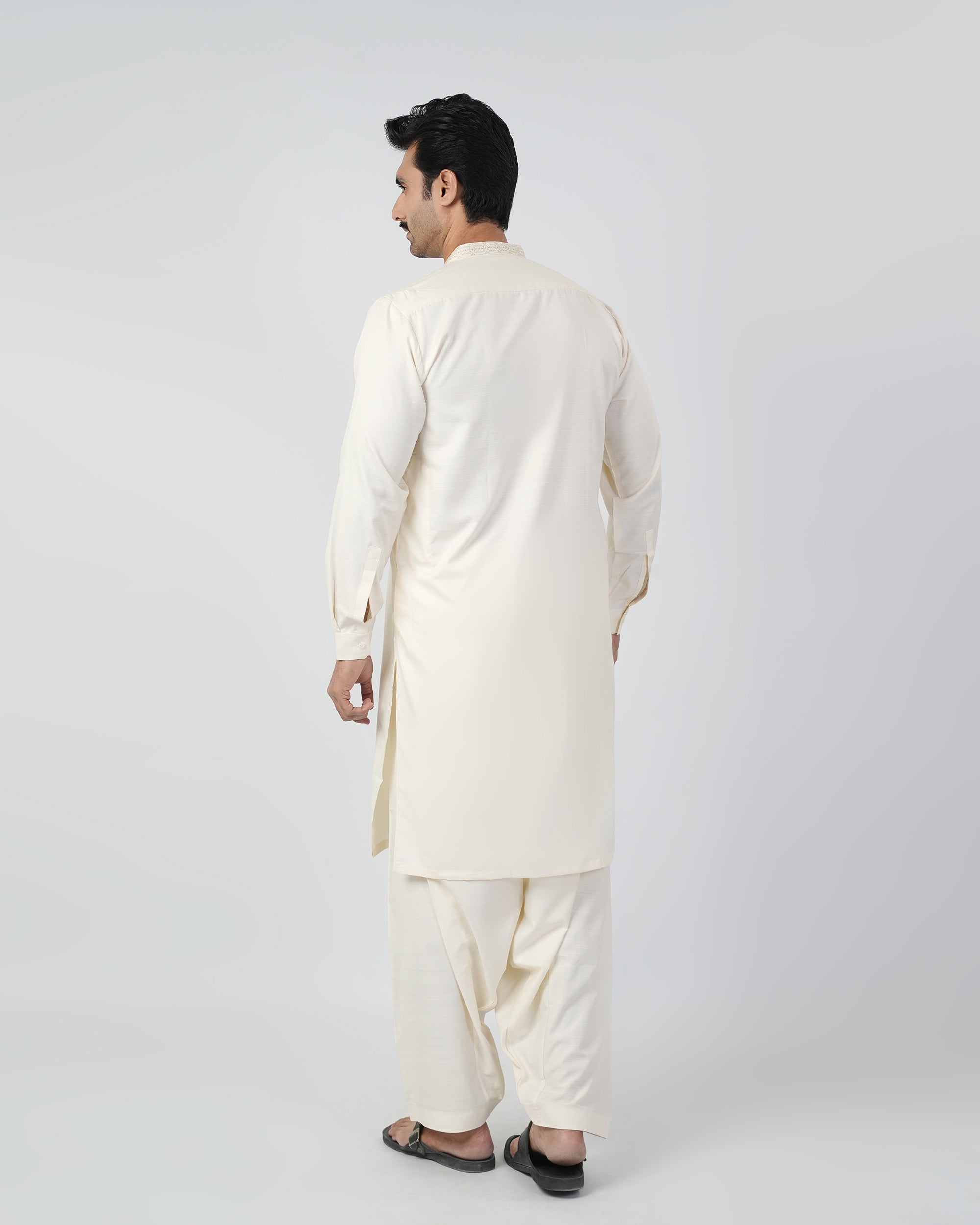 Eminent Men's Embroidered Kurta Shalwar Suit - Cream