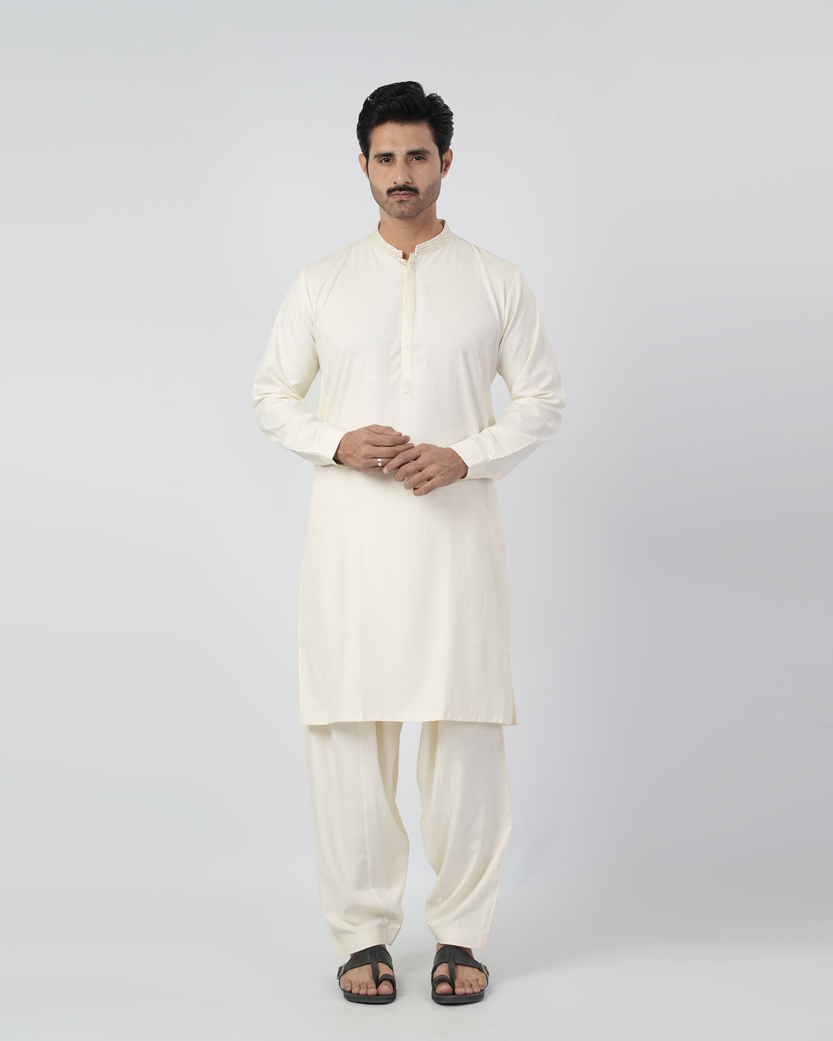 Eminent Men's Embroidered Kurta Shalwar Suit - Cream