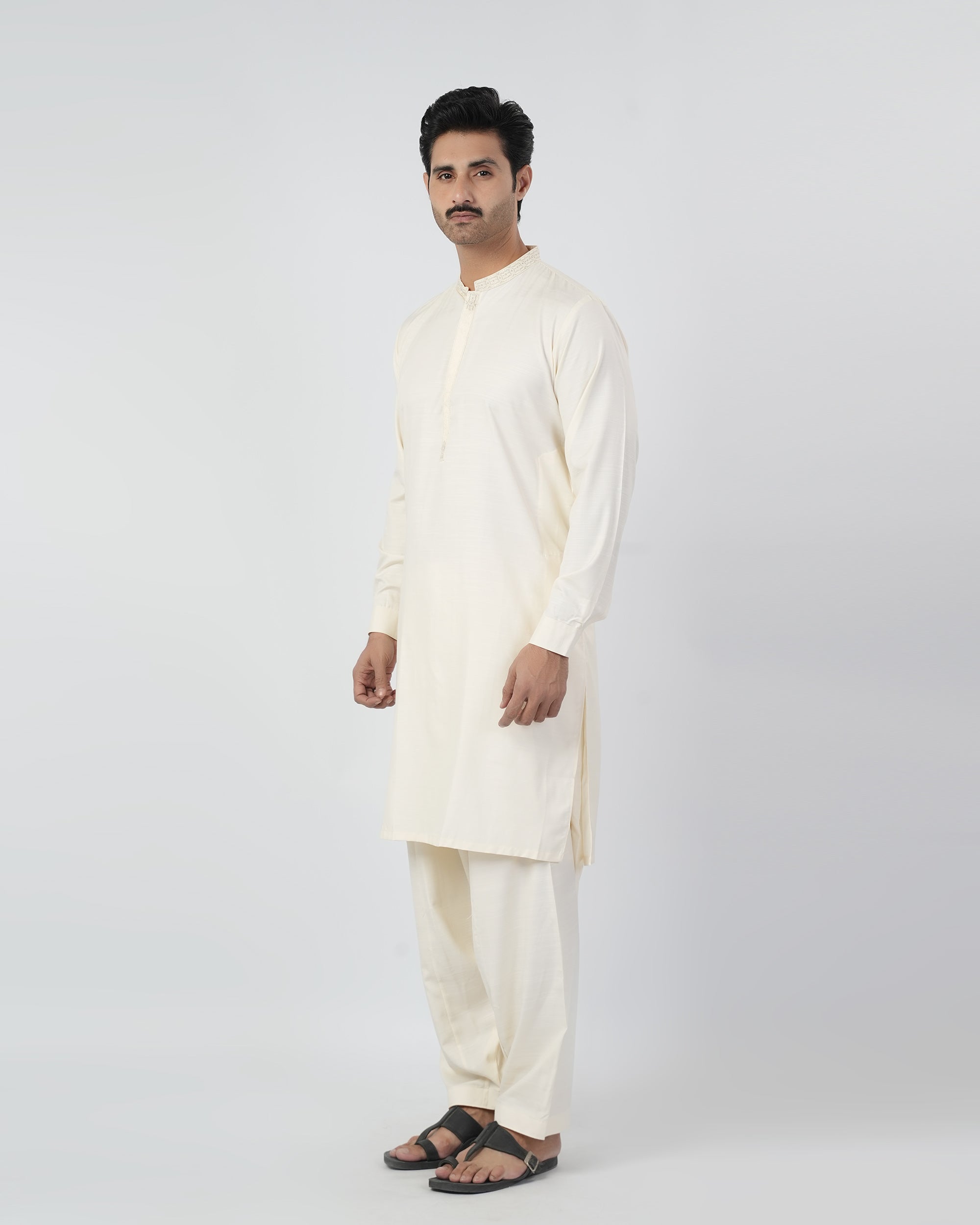 Eminent Men's Embroidered Kurta Shalwar Suit - Cream
