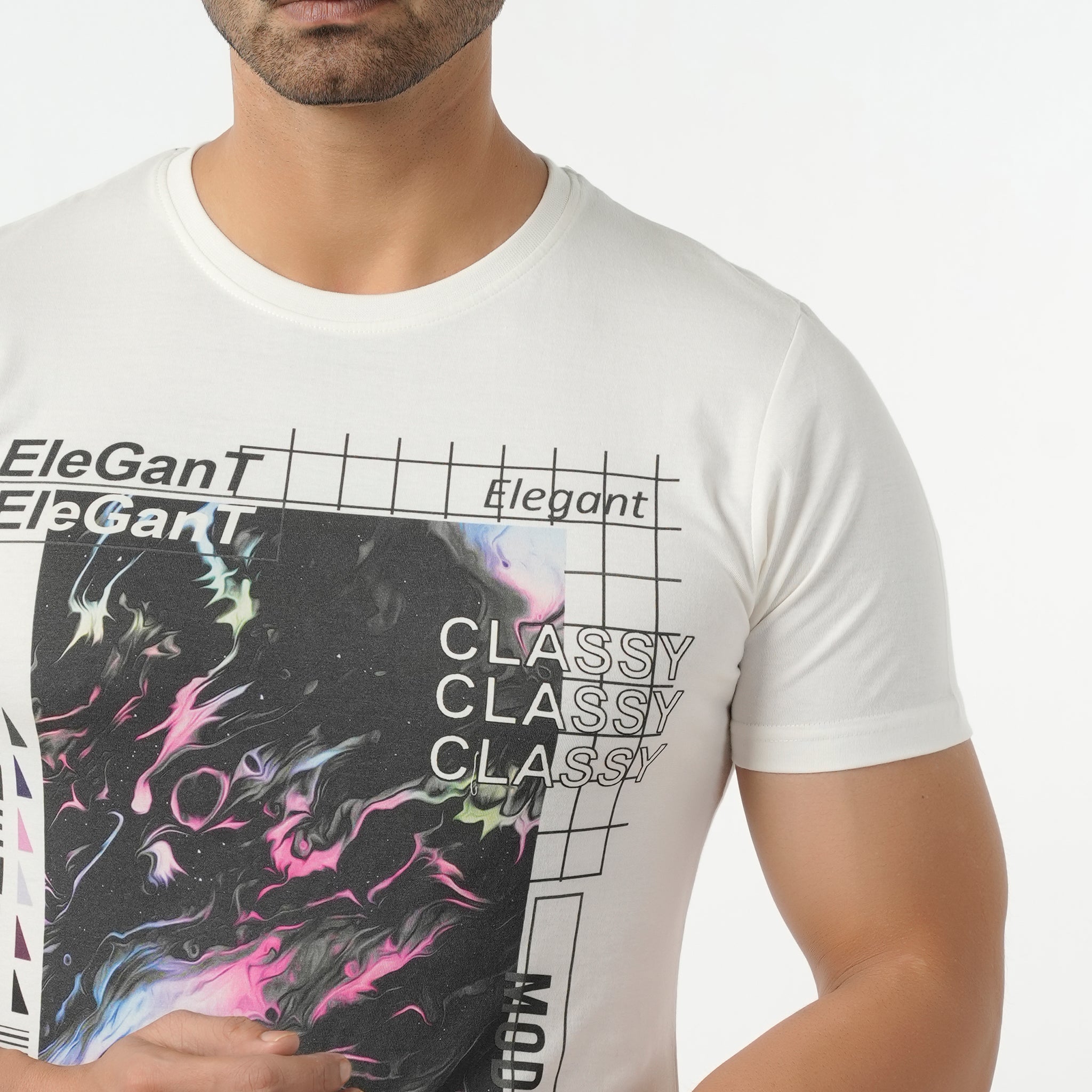 Eminent Men's Round Neck Half Sleeves Printed T-Shirt - Off White, Men's T-Shirts & Polos, Eminent, Chase Value
