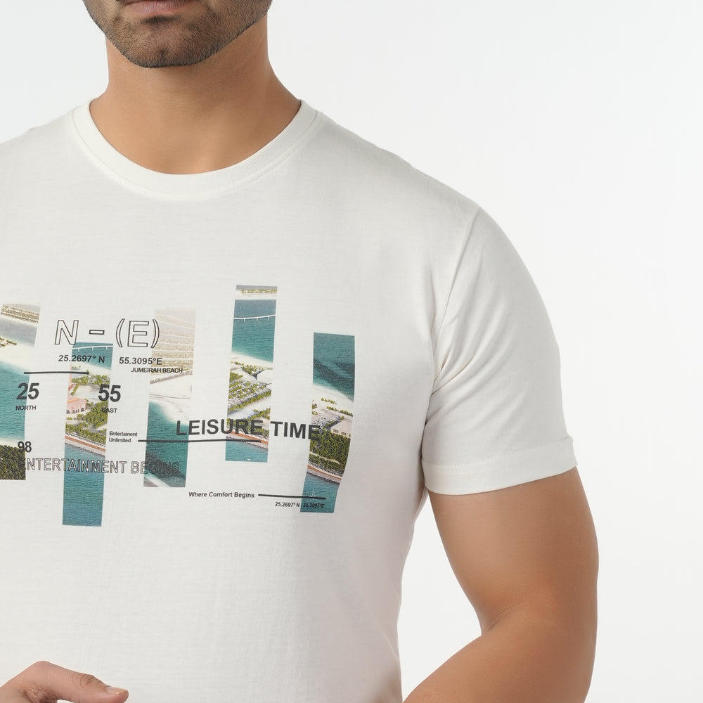 Eminent Men's Round Neck Half Sleeves Printed T-Shirt - Off White, Men's T-Shirts & Polos, Eminent, Chase Value