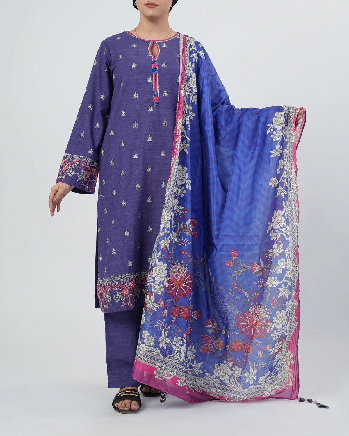 Eminent Women's Dyed Slub 3Pcs Suit - Blue, Women Shalwar Suits, Eminent, Chase Value