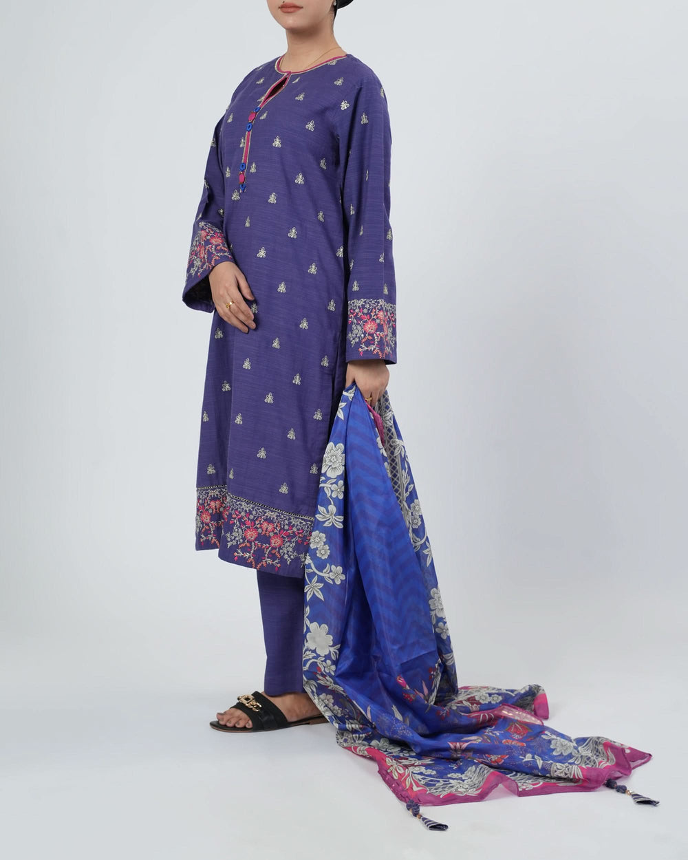 Eminent Women's Dyed Slub 3Pcs Suit - Blue, Women Shalwar Suits, Eminent, Chase Value