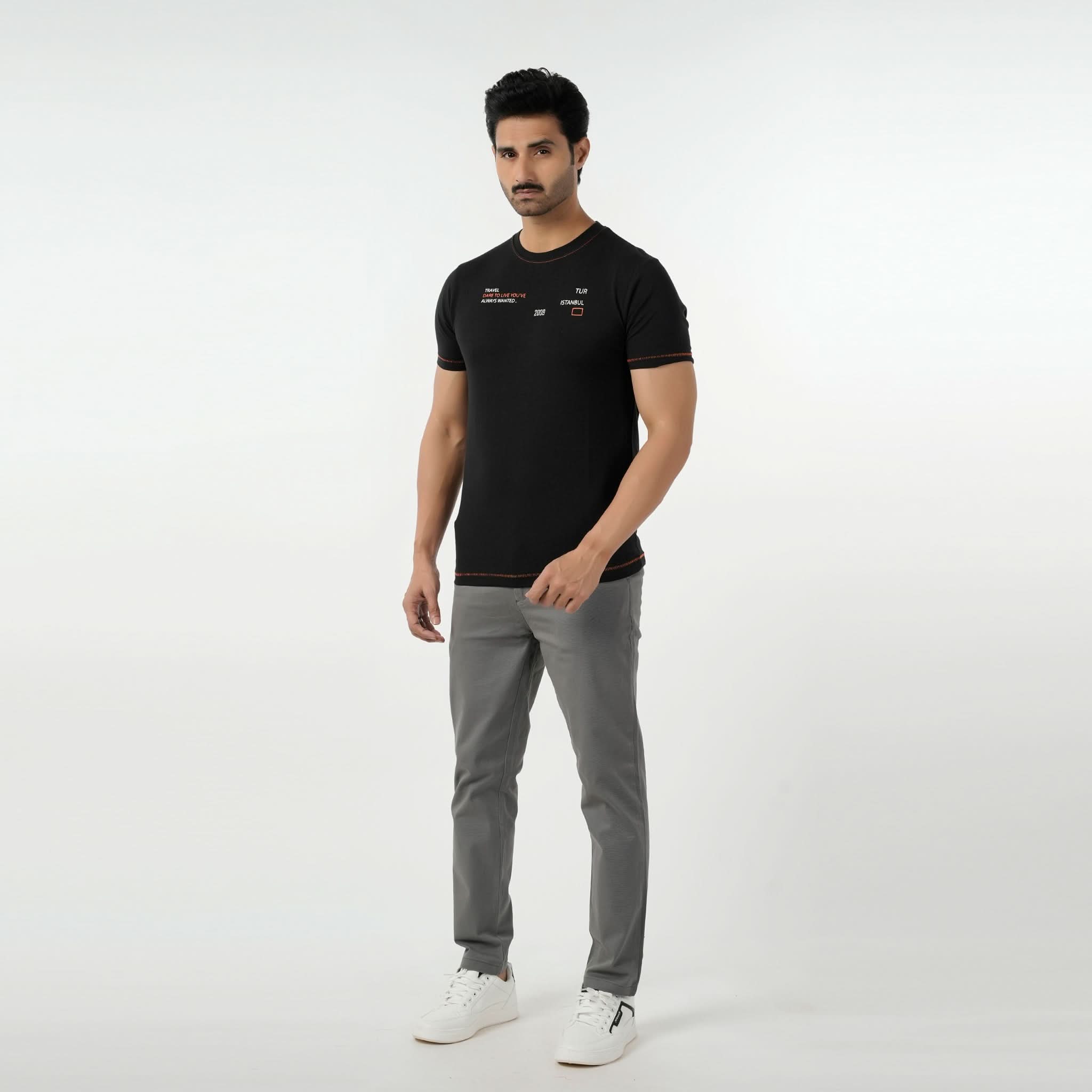 Eminent Men's Round Neck Half Sleeves Printed T-Shirt - Black, Men's T-Shirts & Polos, Eminent, Chase Value