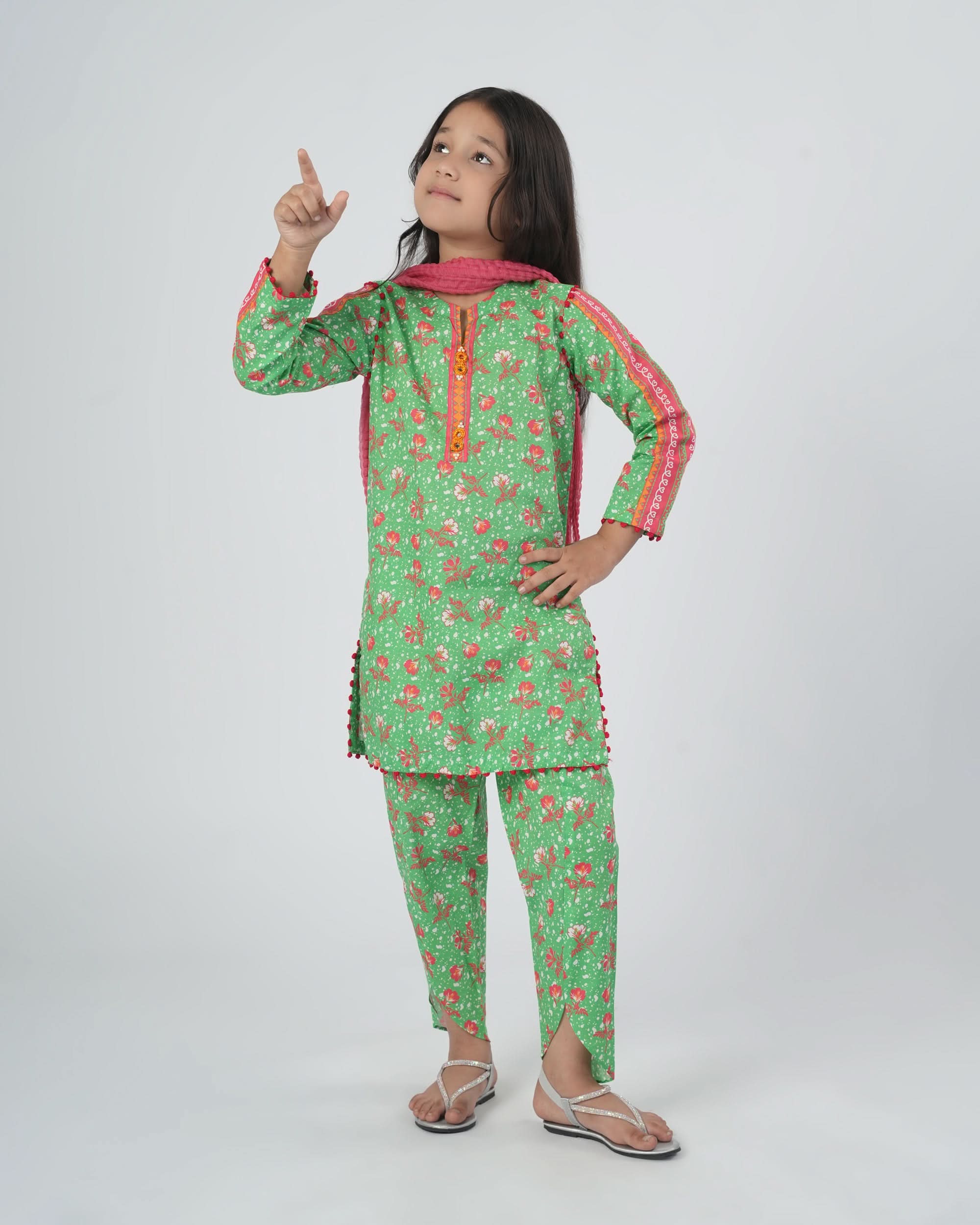 Eminent Girls Printed Shalwar Suit - Green, Girls Shalwar Kameez, Eminent, Chase Value