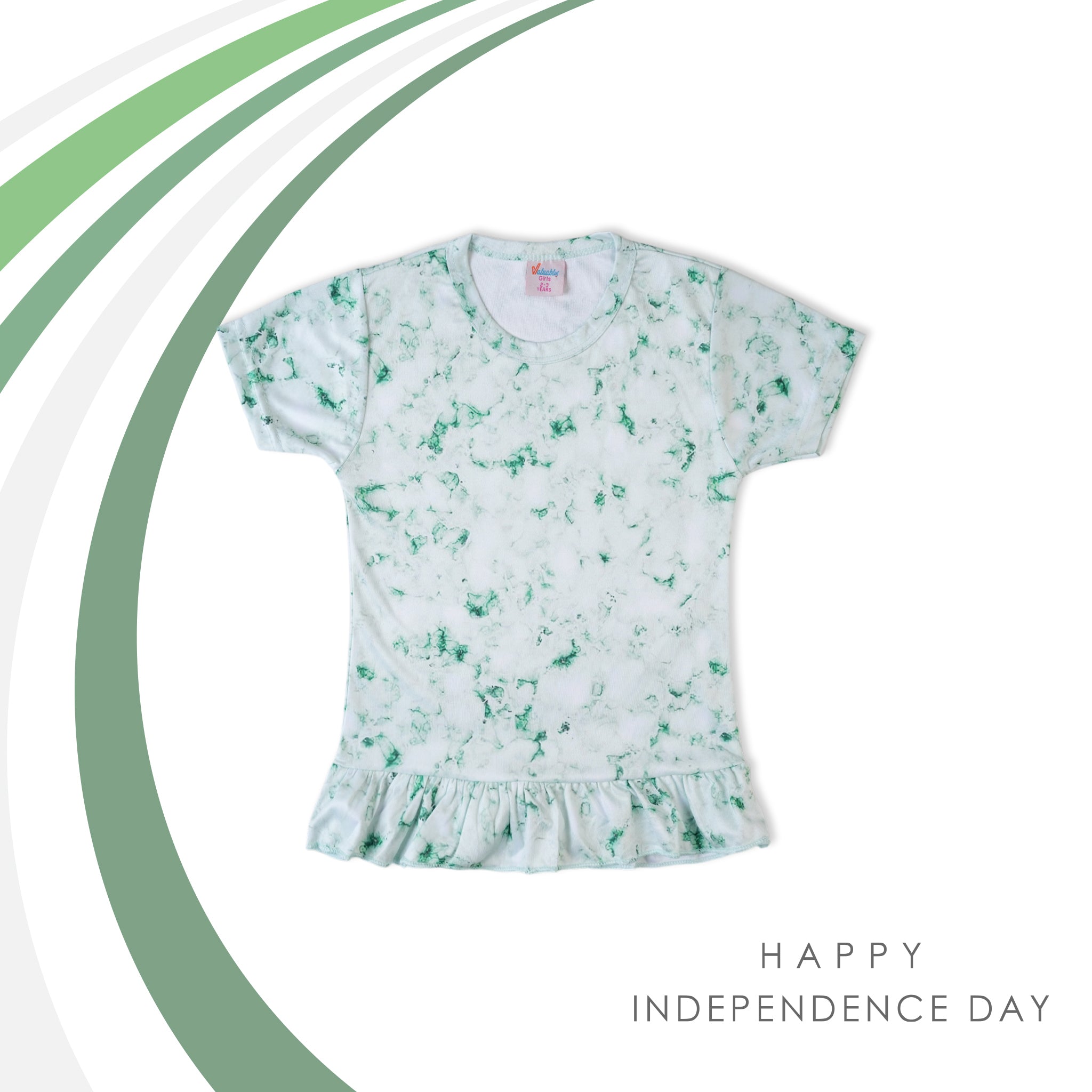 Girl’s Printed T-Shirt – Half Sleeves All Over Sublimation Tee for Casual Wear - Green & White, Girls T-Shirts, Chase Value, Chase Value