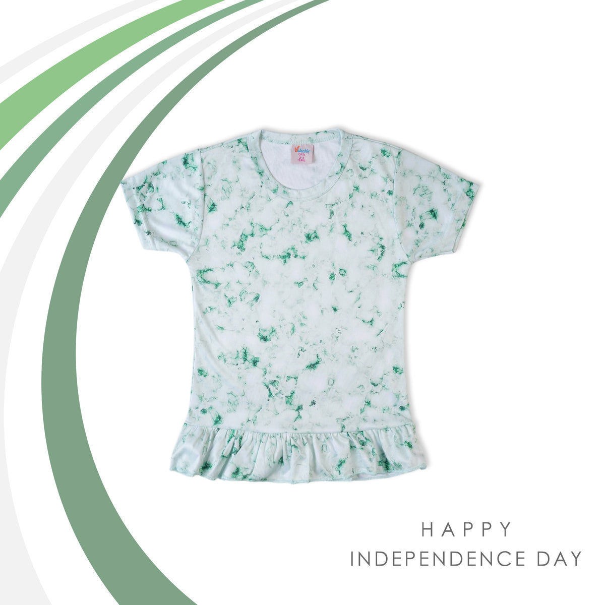 Girl’s Printed T-Shirt – Half Sleeves All Over Sublimation Tee for Casual Wear - Green & White, Girls T-Shirts, Chase Value, Chase Value