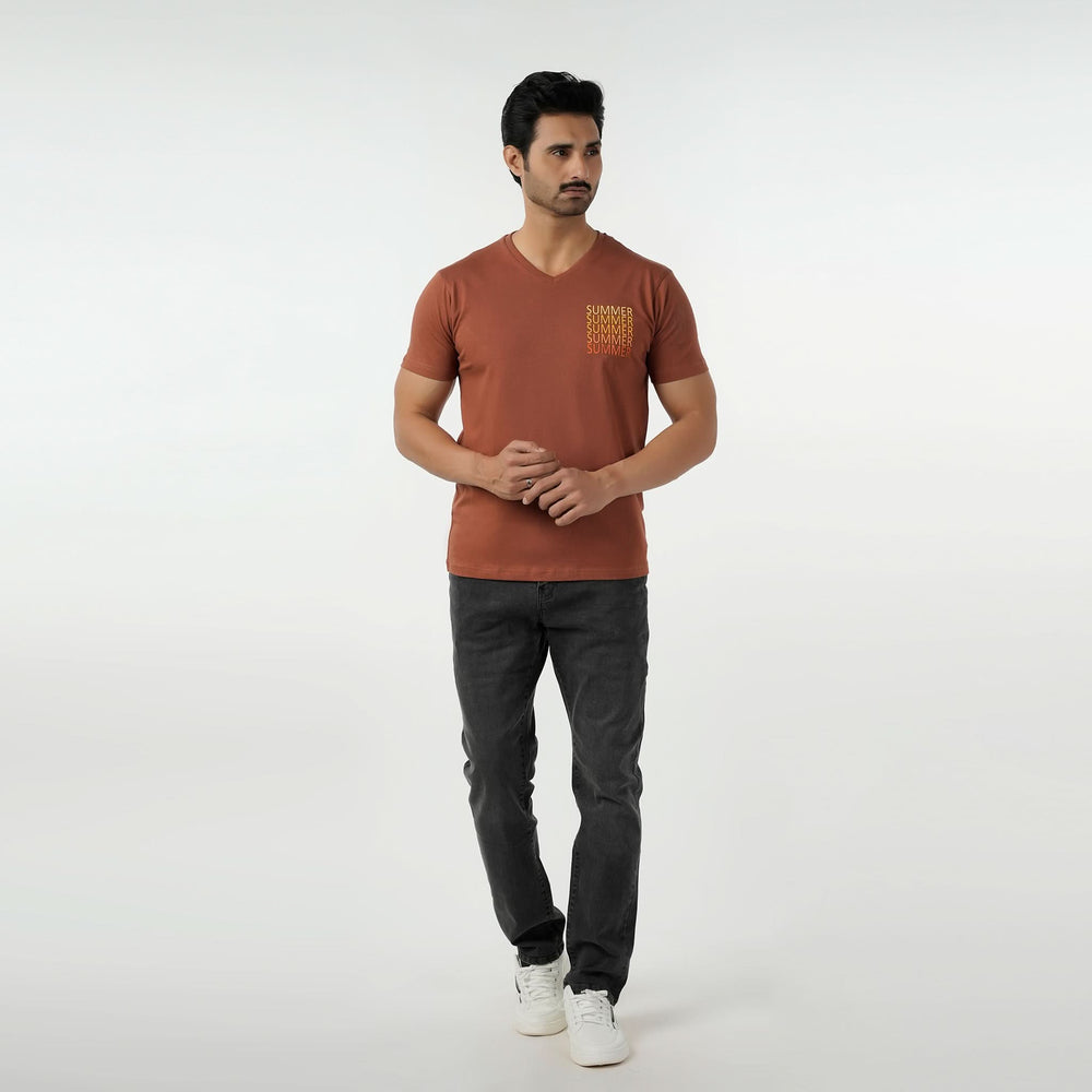 Eminent Men's Round Neck Half Sleeves Printed T-Shirt - Brown, Men's T-Shirts & Polos, Eminent, Chase Value