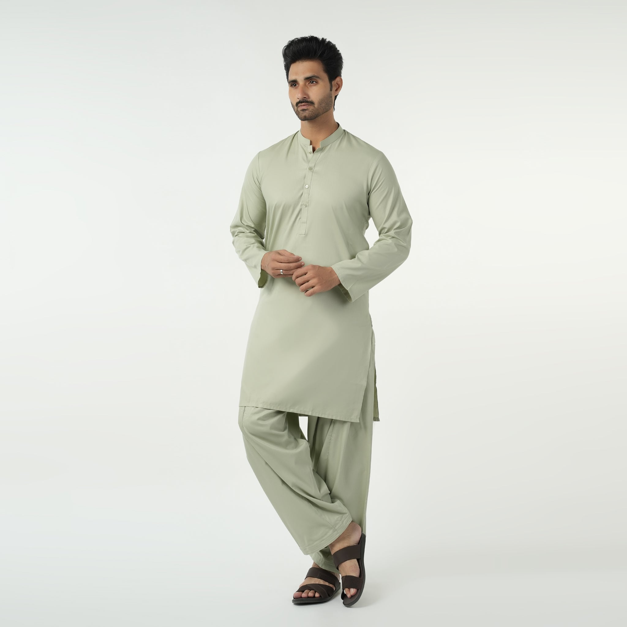 Men's Slim Fit Kurta Plain Shalwar Suit - Light Green, Men's Shalwar Kameez, Chase Value, Chase Value