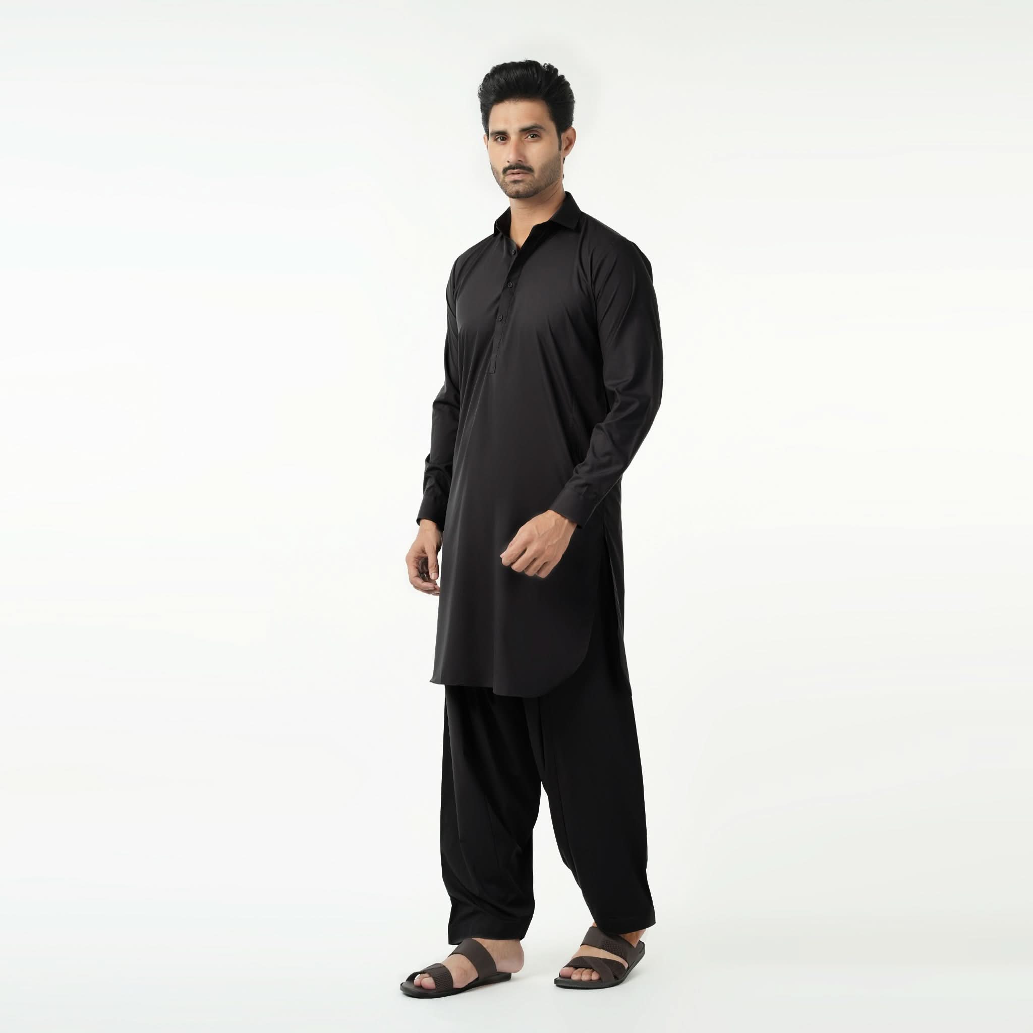 Valuable Men's Plain Kameez Shalwar Suit - Black, Men's Shalwar Kameez, Chase Value, Chase Value