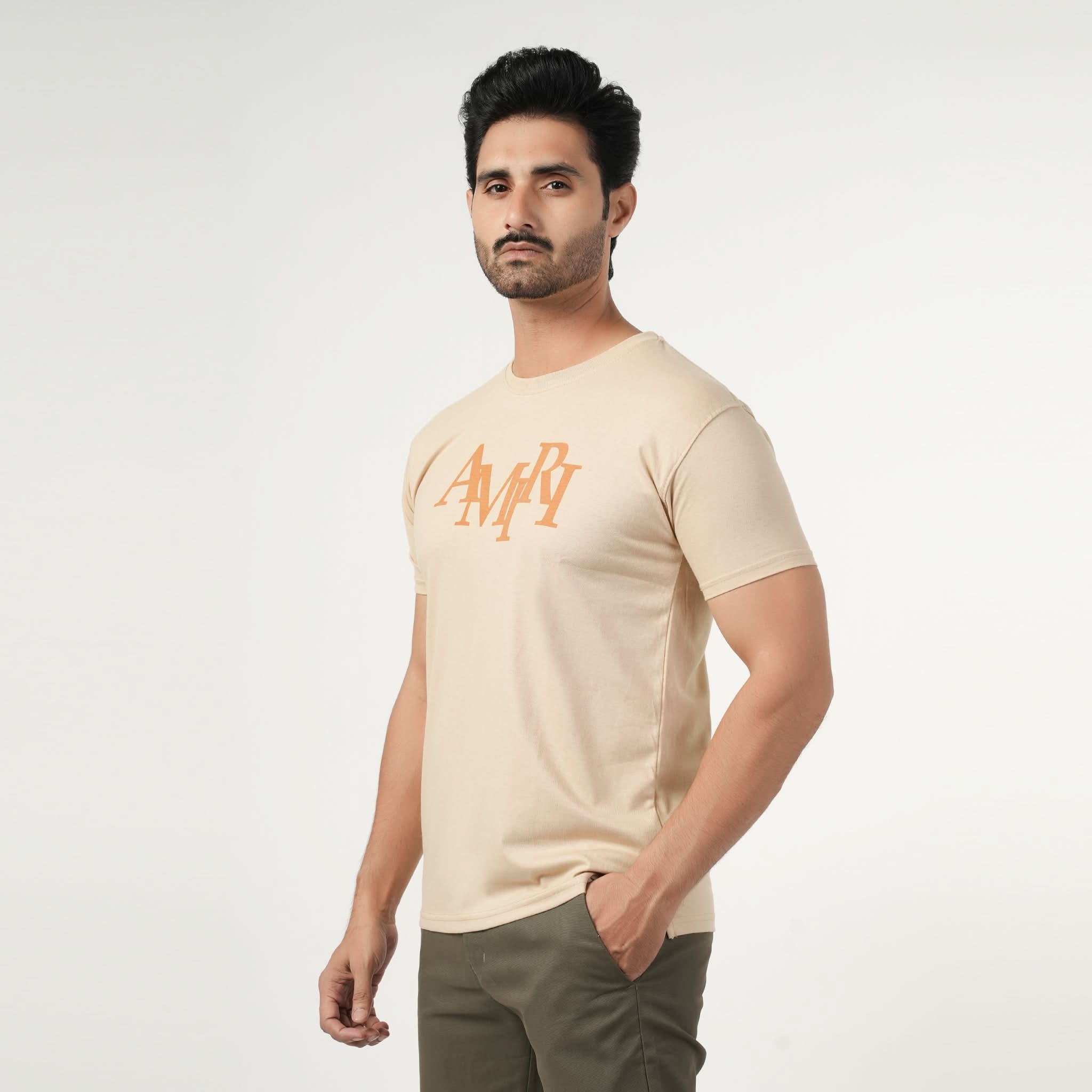 Men's Half Sleeves Round Neck Printed T-Shirt - Light Brown, Men's T-Shirts & Polos, Chase Value, Chase Value