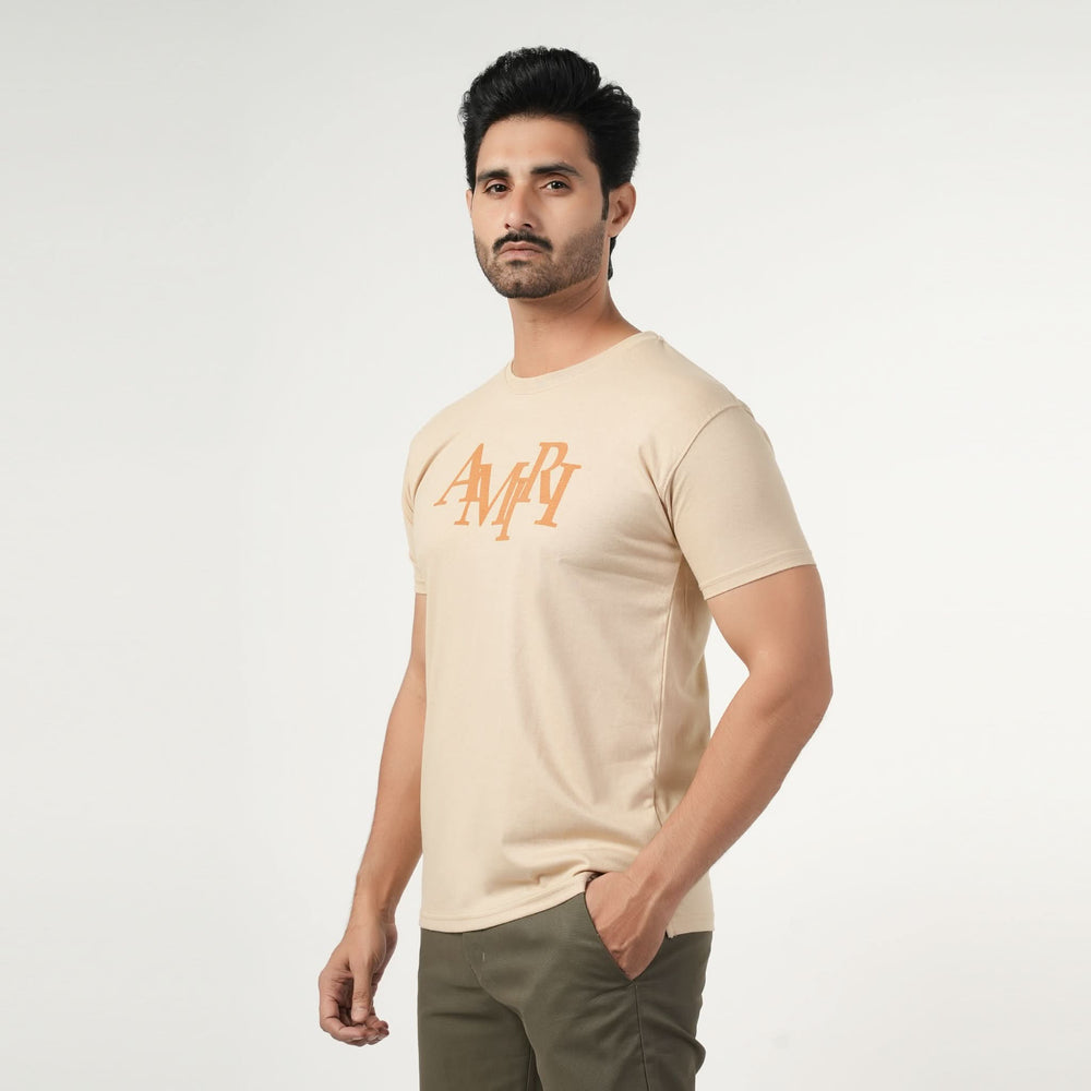Men's Half Sleeves Round Neck Printed T-Shirt - Light Brown, Men's T-Shirts & Polos, Chase Value, Chase Value