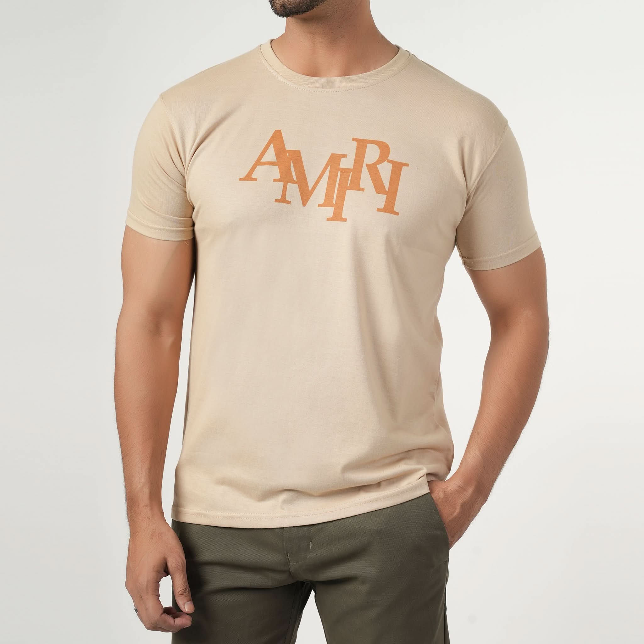 Men's Half Sleeves Round Neck Printed T-Shirt - Light Brown, Men's T-Shirts & Polos, Chase Value, Chase Value