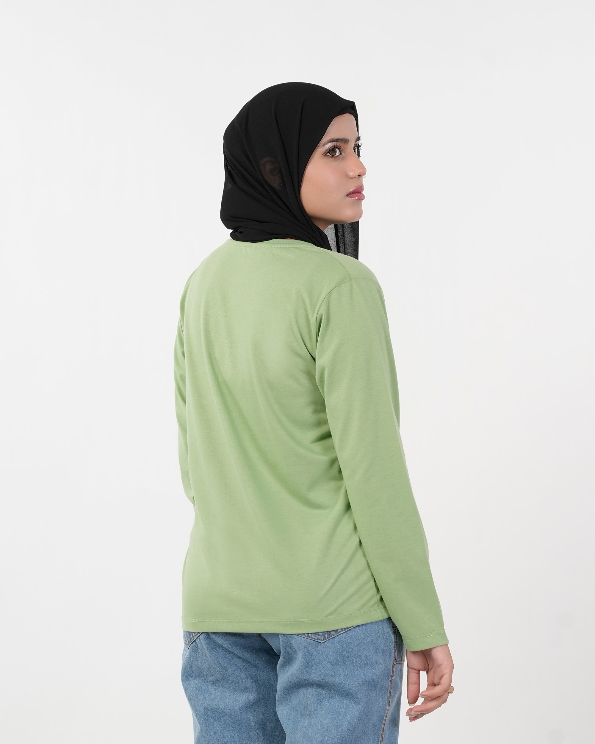 Women's Full Sleeves Printed T-Shirt - Light Green, Women T-Shirts & Tops, Chase Value, Chase Value