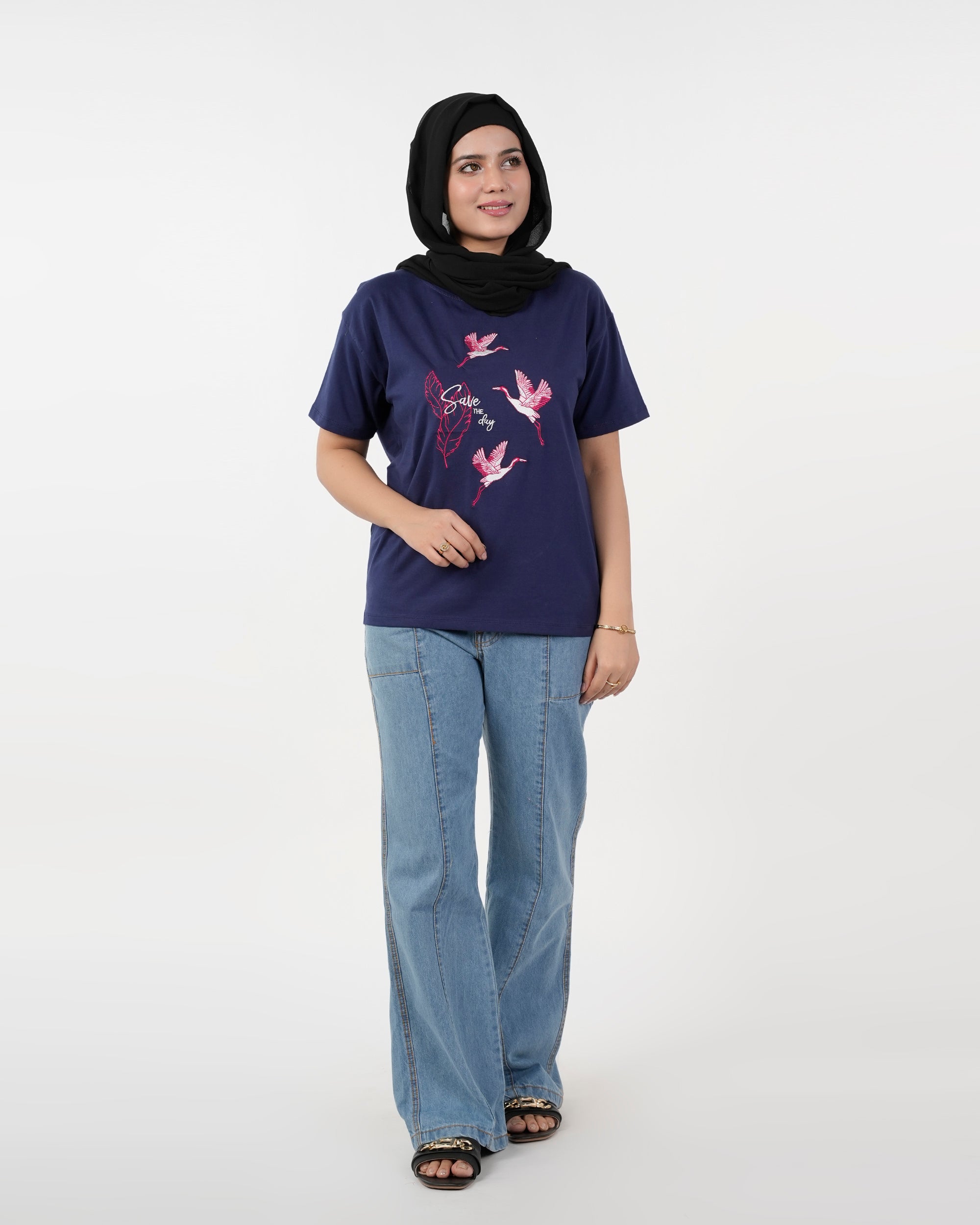 Eminent Women Printed Half Sleeves T-Shirt - Medival Blue, Women T-Shirts & Tops, Eminent, Chase Value