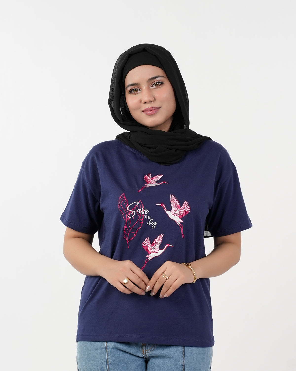 Eminent Women Printed Half Sleeves T-Shirt - Medival Blue, Women T-Shirts & Tops, Eminent, Chase Value