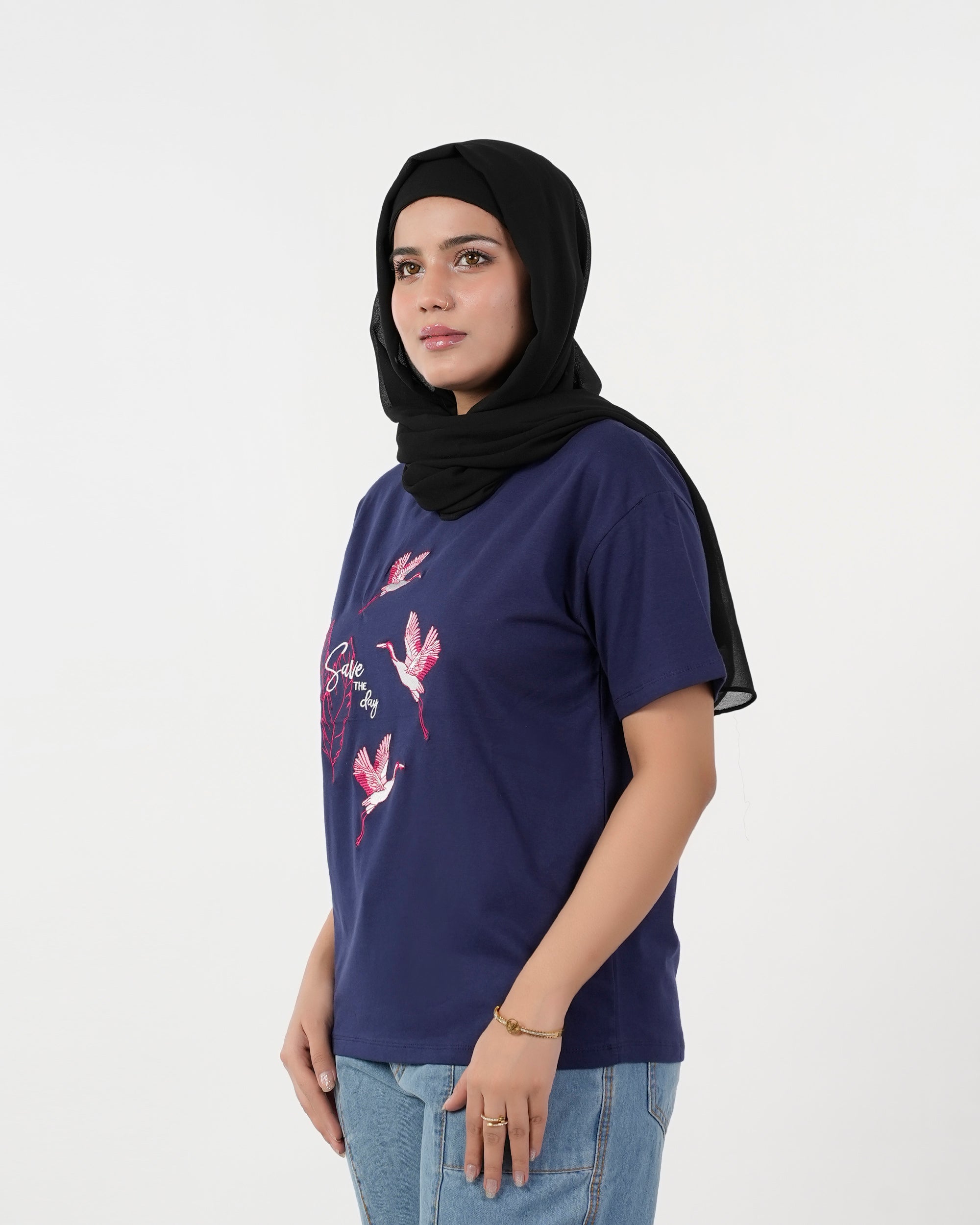 Eminent Women Printed Half Sleeves T-Shirt - Medival Blue, Women T-Shirts & Tops, Eminent, Chase Value
