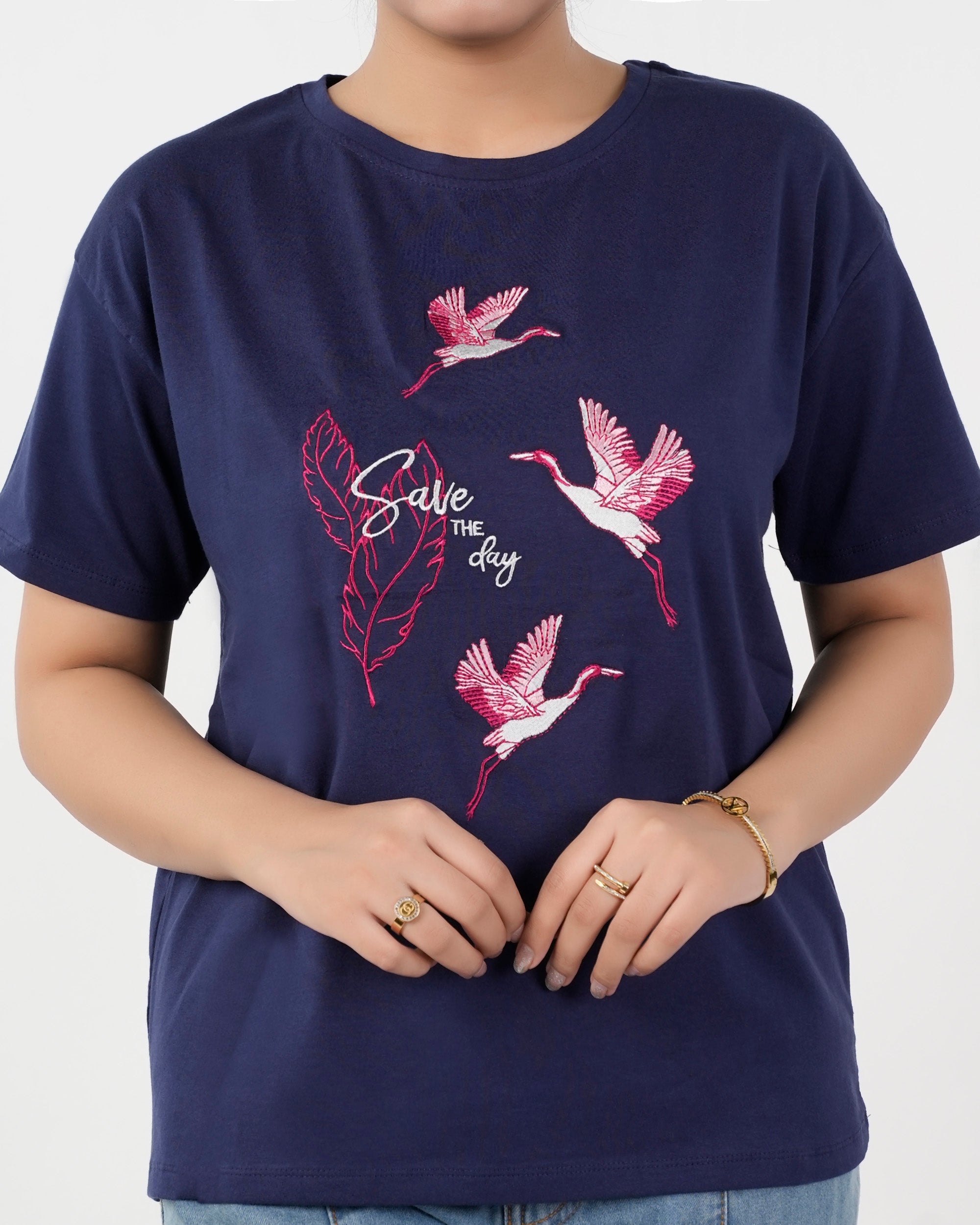 Eminent Women Printed Half Sleeves T-Shirt - Medival Blue, Women T-Shirts & Tops, Eminent, Chase Value