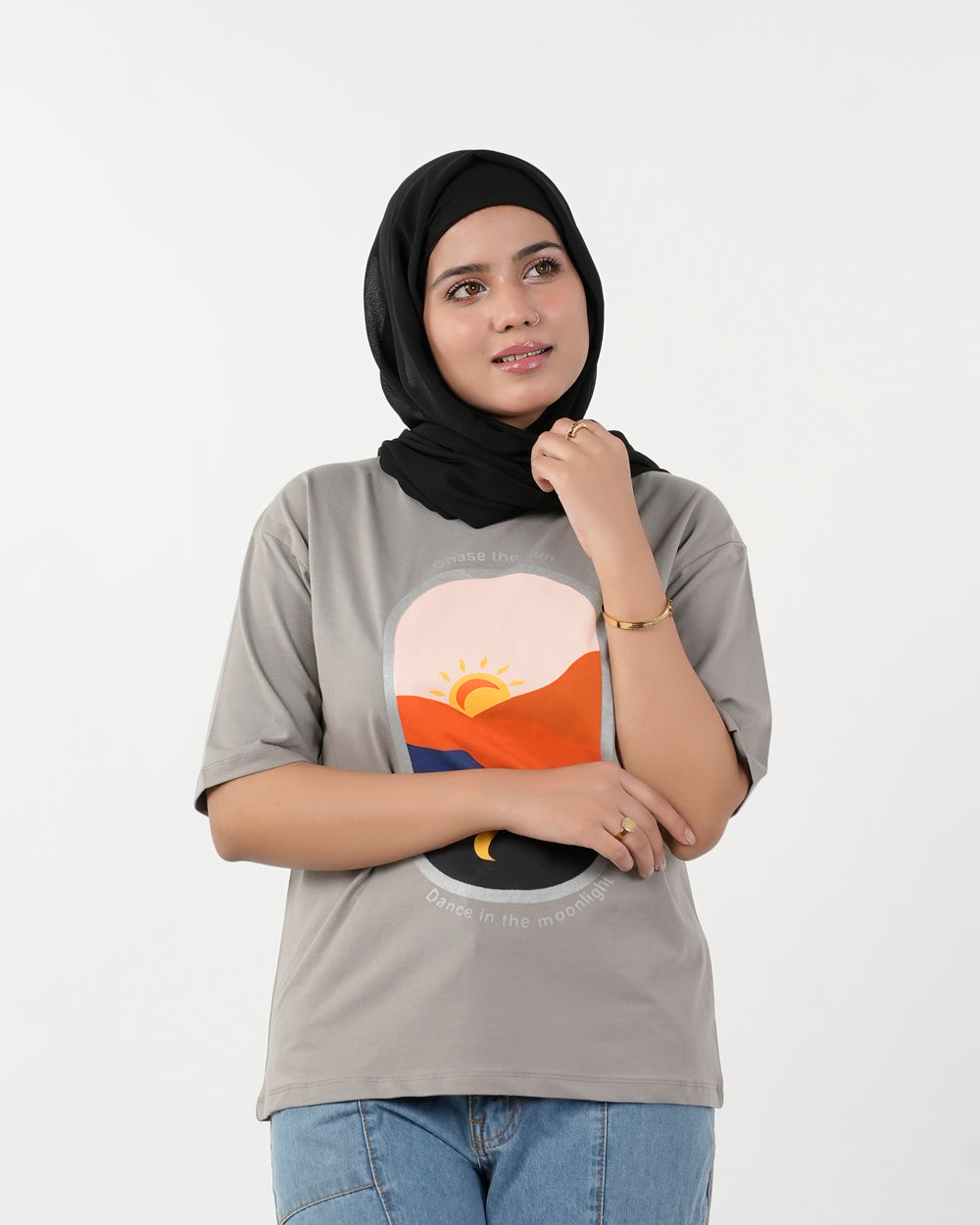 Eminent Women's Half Sleeves Printed T-Shirt - Frost Grey, Women T-Shirts & Tops, Eminent, Chase Value